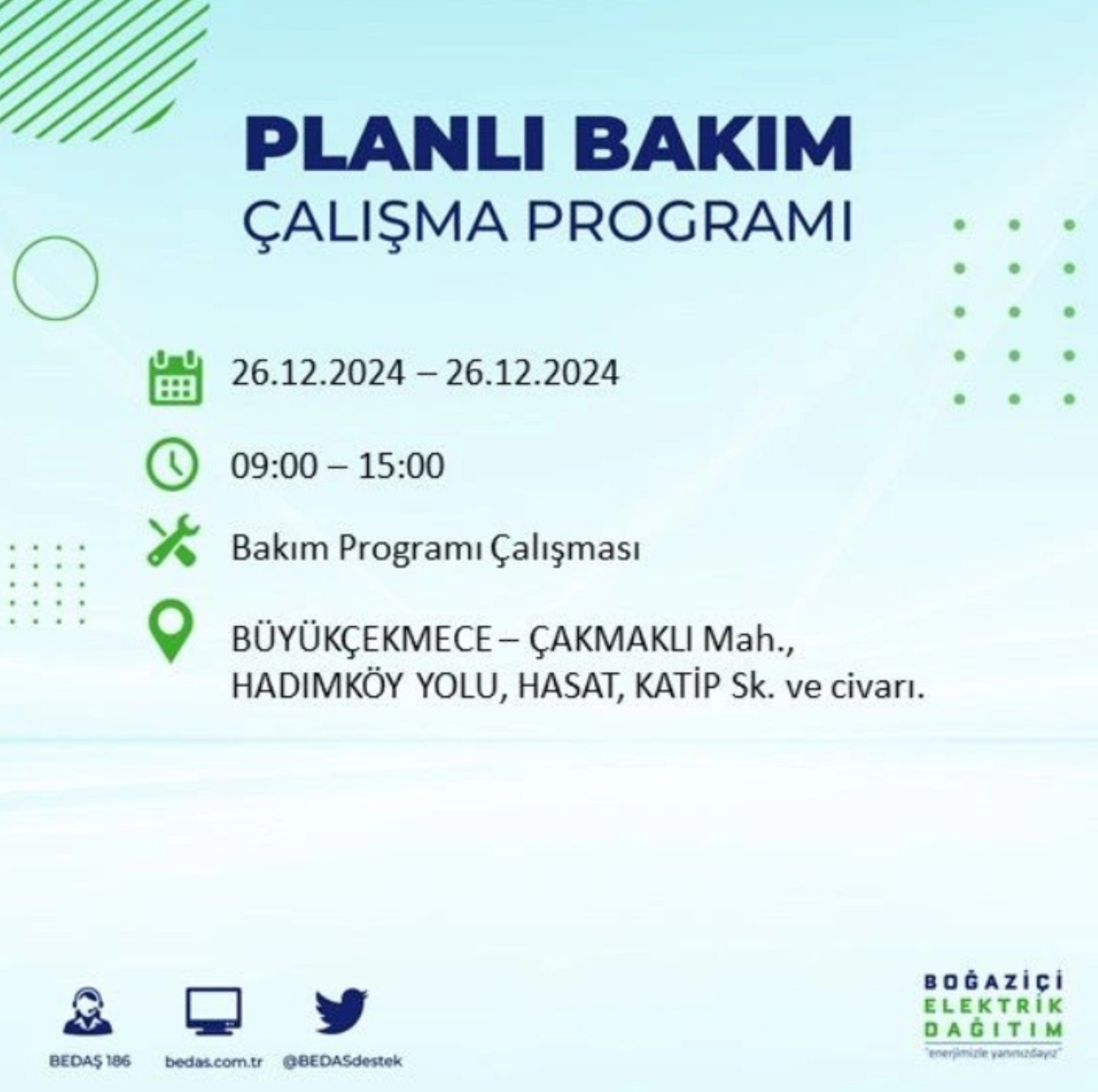 BEDAŞ açıkladı... İstanbul'da elektrik kesintisi: 26 Aralık'ta hangi mahalleler etkilenecek?