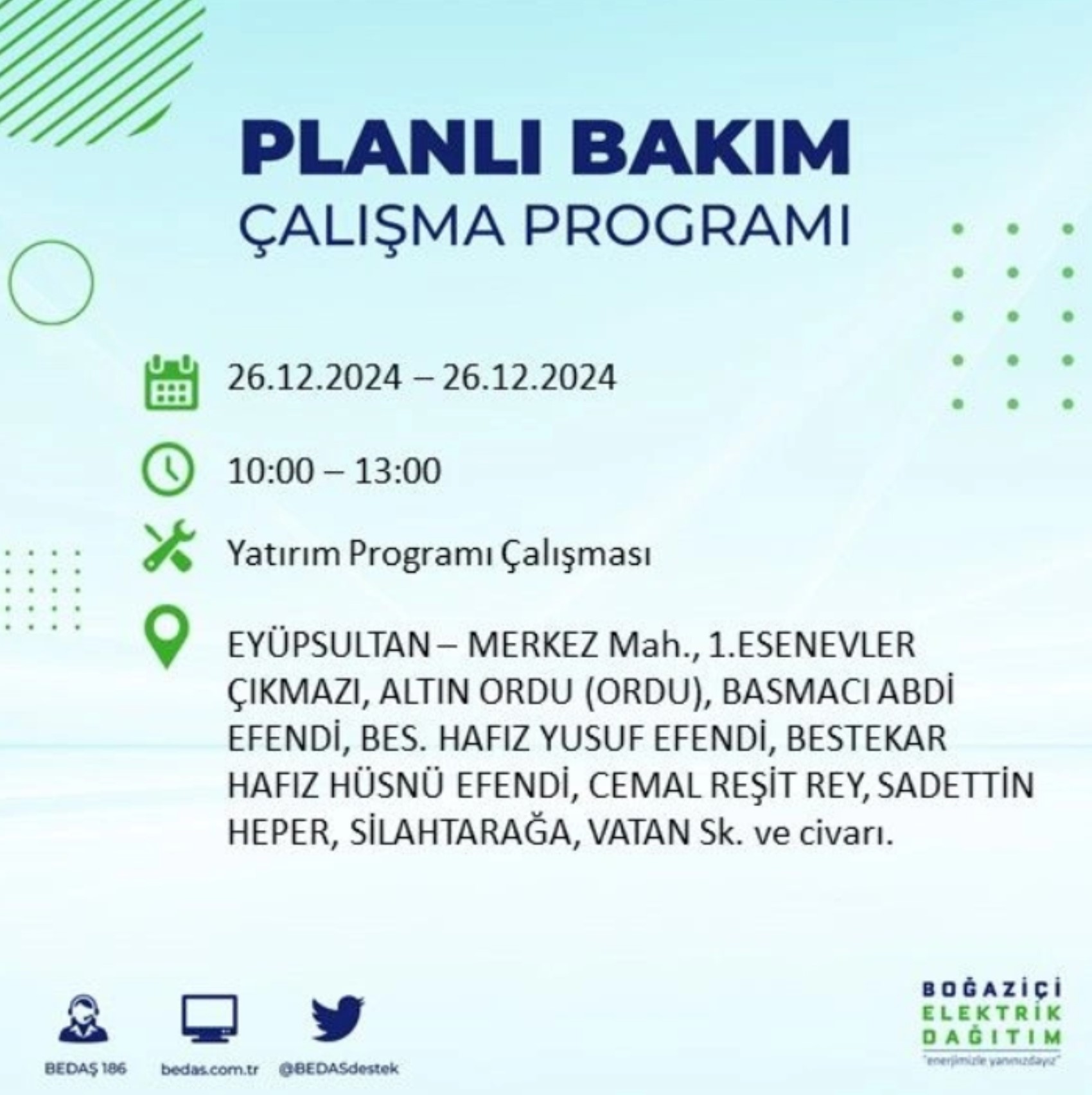 BEDAŞ açıkladı... İstanbul'da elektrik kesintisi: 26 Aralık'ta hangi mahalleler etkilenecek?