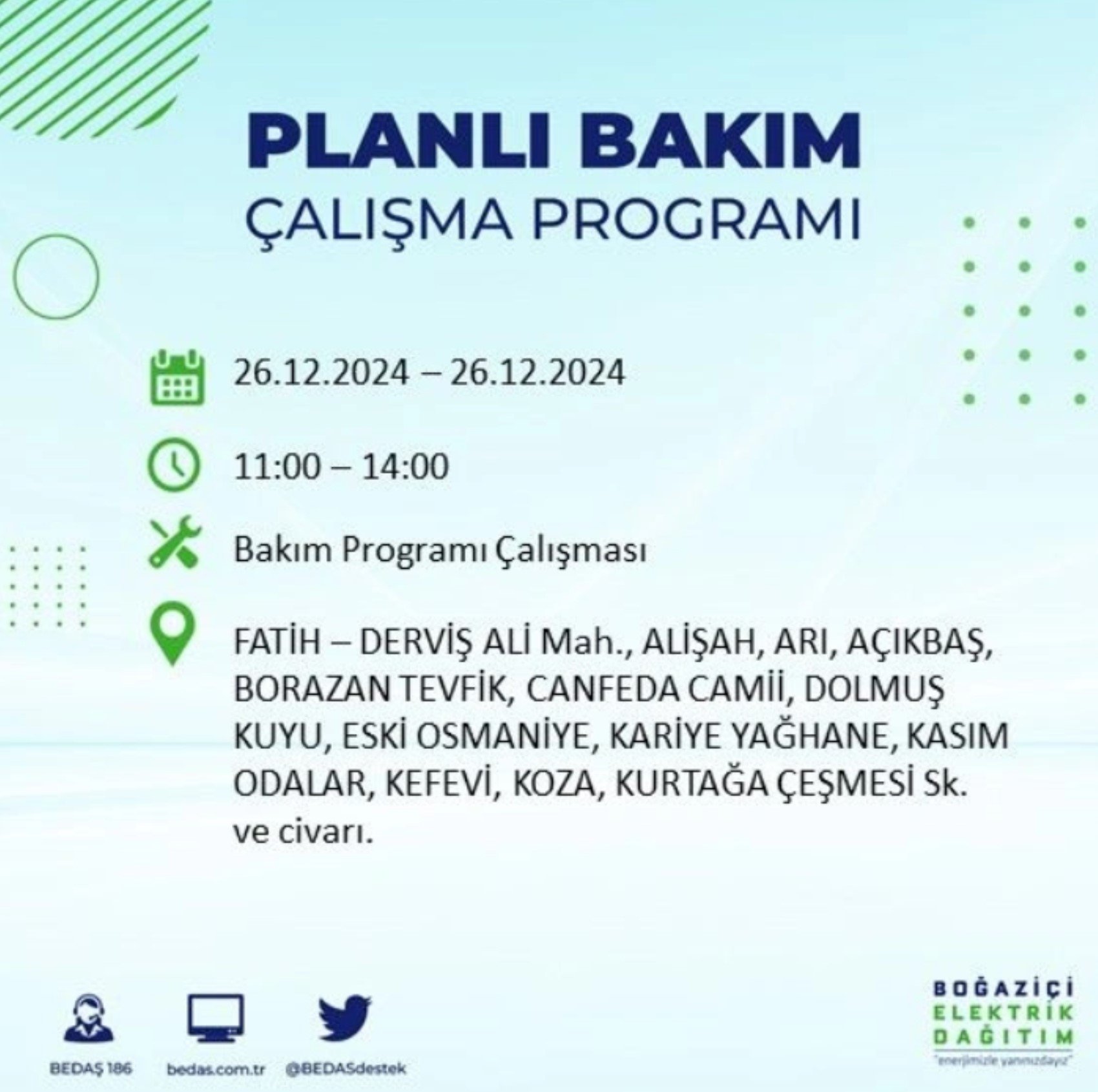 BEDAŞ açıkladı... İstanbul'da elektrik kesintisi: 26 Aralık'ta hangi mahalleler etkilenecek?