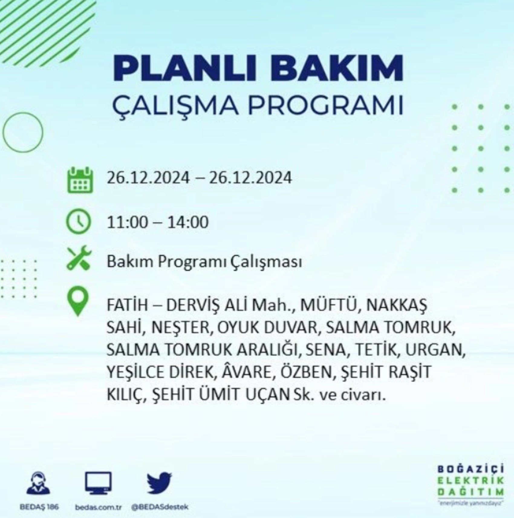 BEDAŞ açıkladı... İstanbul'da elektrik kesintisi: 26 Aralık'ta hangi mahalleler etkilenecek?