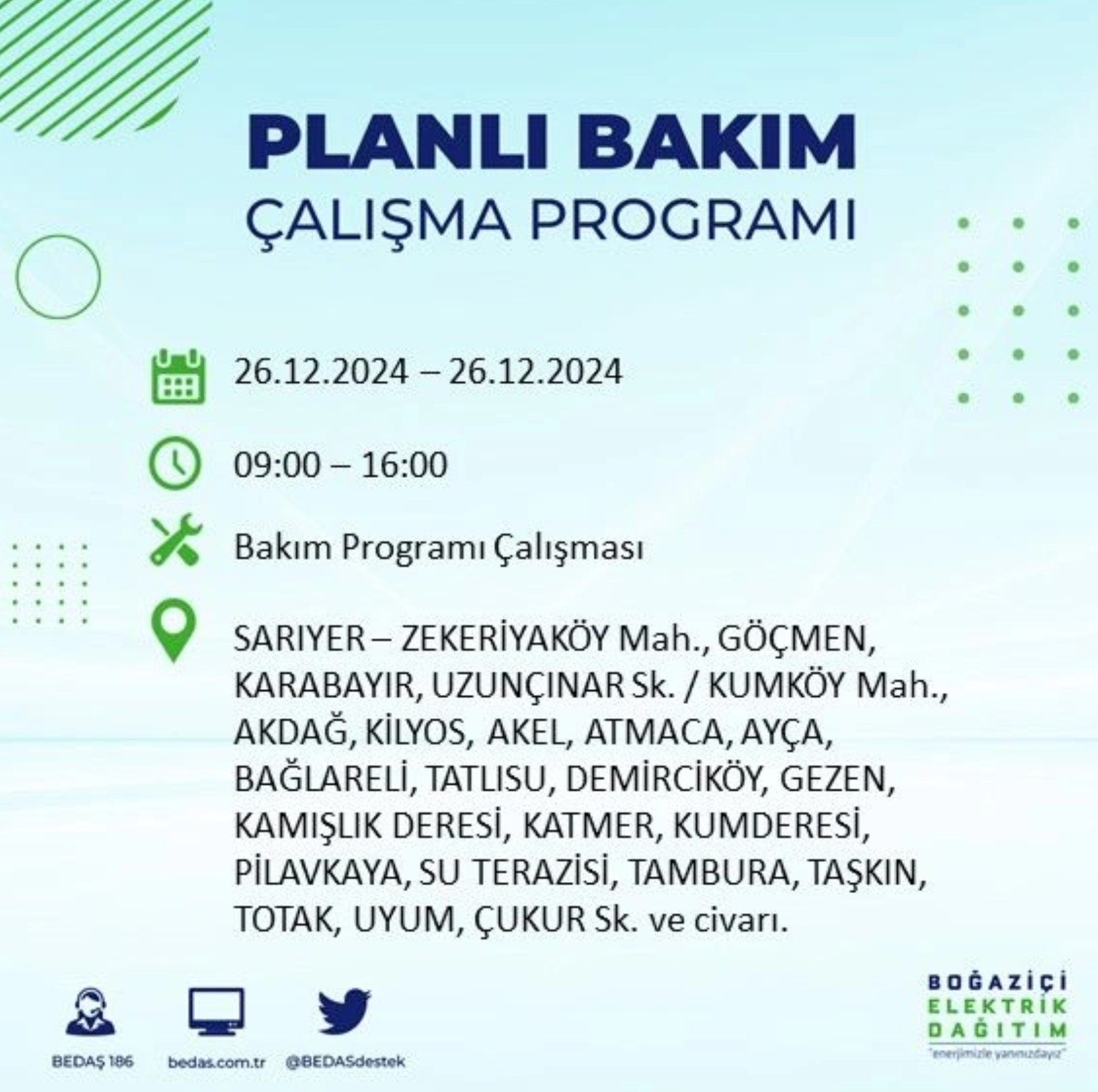 BEDAŞ açıkladı... İstanbul'da elektrik kesintisi: 26 Aralık'ta hangi mahalleler etkilenecek?