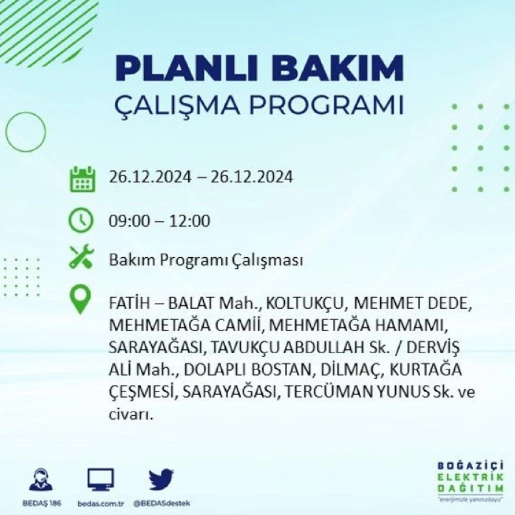 BEDAŞ açıkladı... İstanbul'da elektrik kesintisi: 26 Aralık'ta hangi mahalleler etkilenecek?