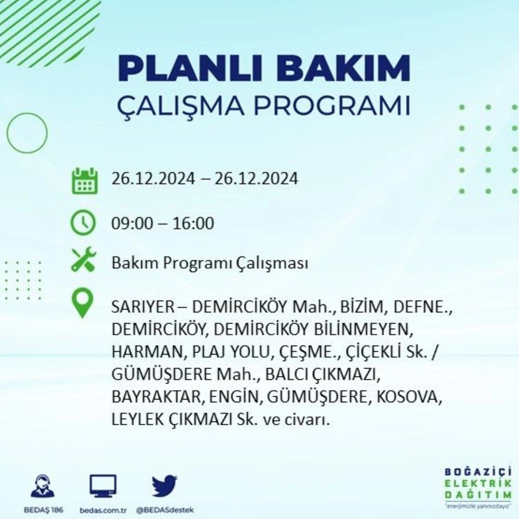 BEDAŞ açıkladı... İstanbul'da elektrik kesintisi: 26 Aralık'ta hangi mahalleler etkilenecek?