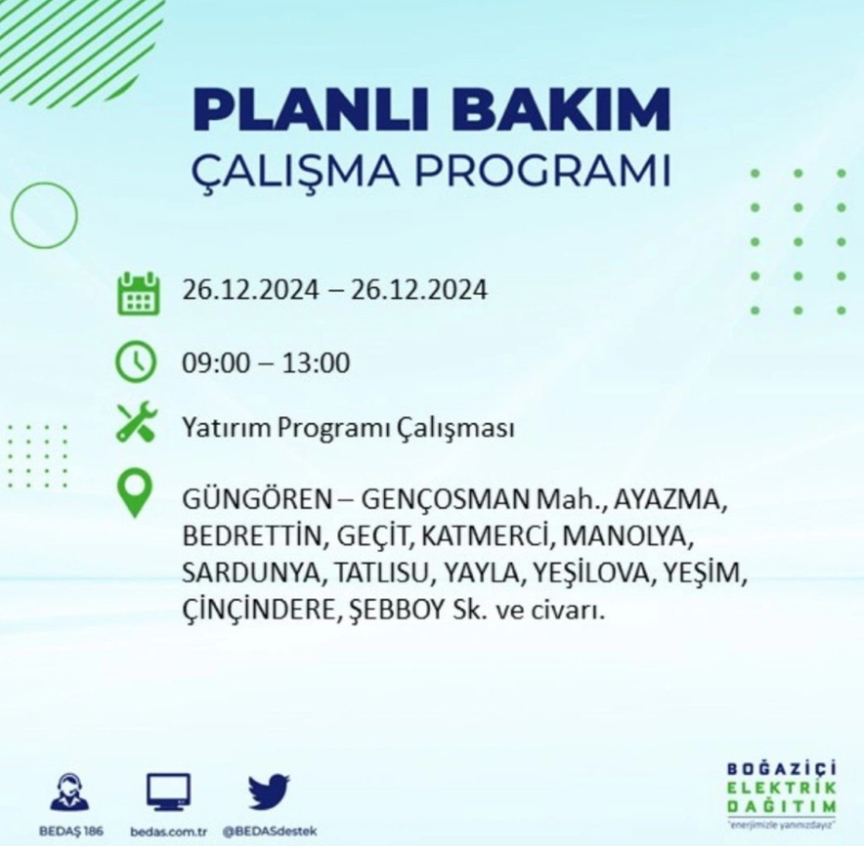 BEDAŞ açıkladı... İstanbul'da elektrik kesintisi: 26 Aralık'ta hangi mahalleler etkilenecek?