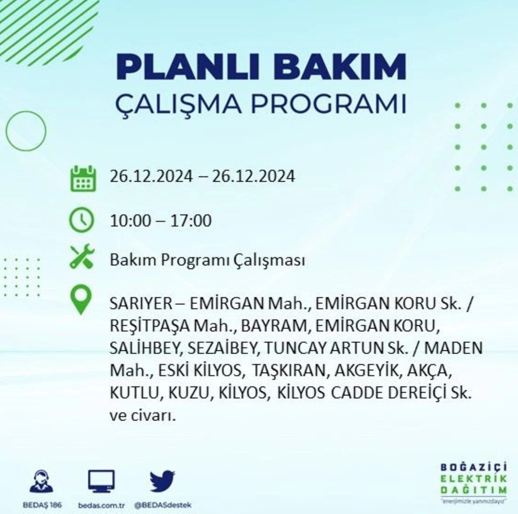 BEDAŞ açıkladı... İstanbul'da elektrik kesintisi: 26 Aralık'ta hangi mahalleler etkilenecek?