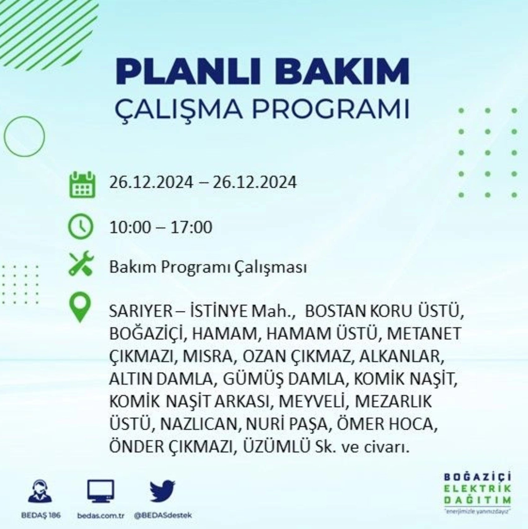 BEDAŞ açıkladı... İstanbul'da elektrik kesintisi: 26 Aralık'ta hangi mahalleler etkilenecek?