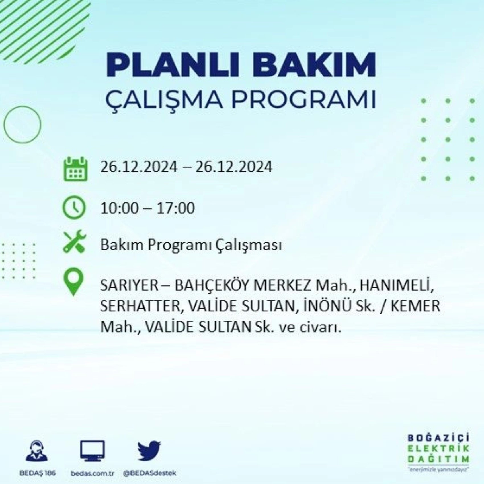 BEDAŞ açıkladı... İstanbul'da elektrik kesintisi: 26 Aralık'ta hangi mahalleler etkilenecek?