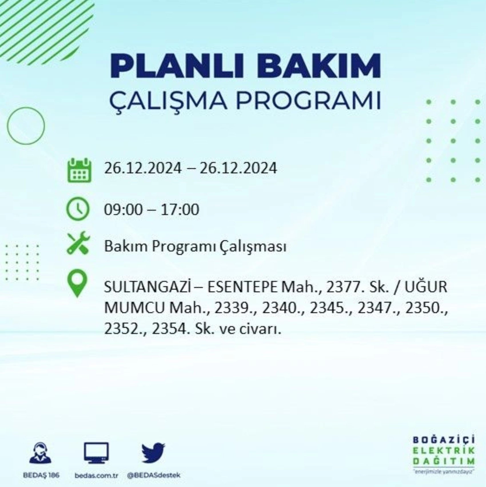 BEDAŞ açıkladı... İstanbul'da elektrik kesintisi: 26 Aralık'ta hangi mahalleler etkilenecek?