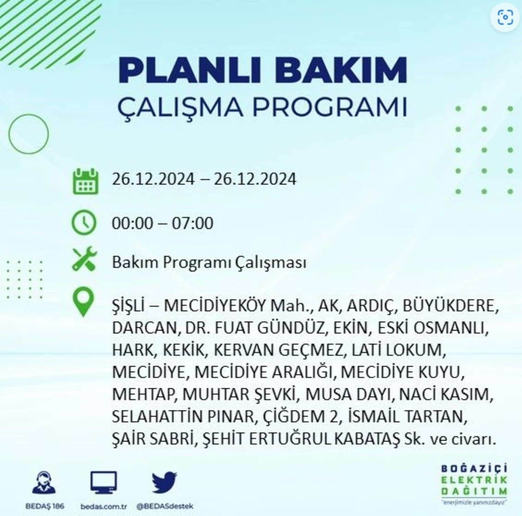 BEDAŞ açıkladı... İstanbul'da elektrik kesintisi: 26 Aralık'ta hangi mahalleler etkilenecek?