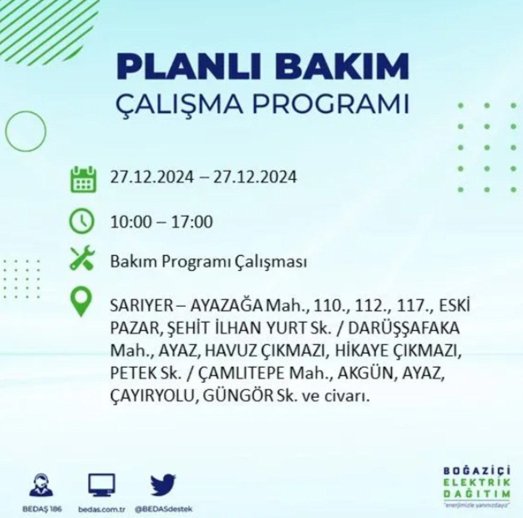 BEDAŞ açıkladı... İstanbul'da elektrik kesintisi: 27 Aralık'ta hangi mahalleler etkilenecek?