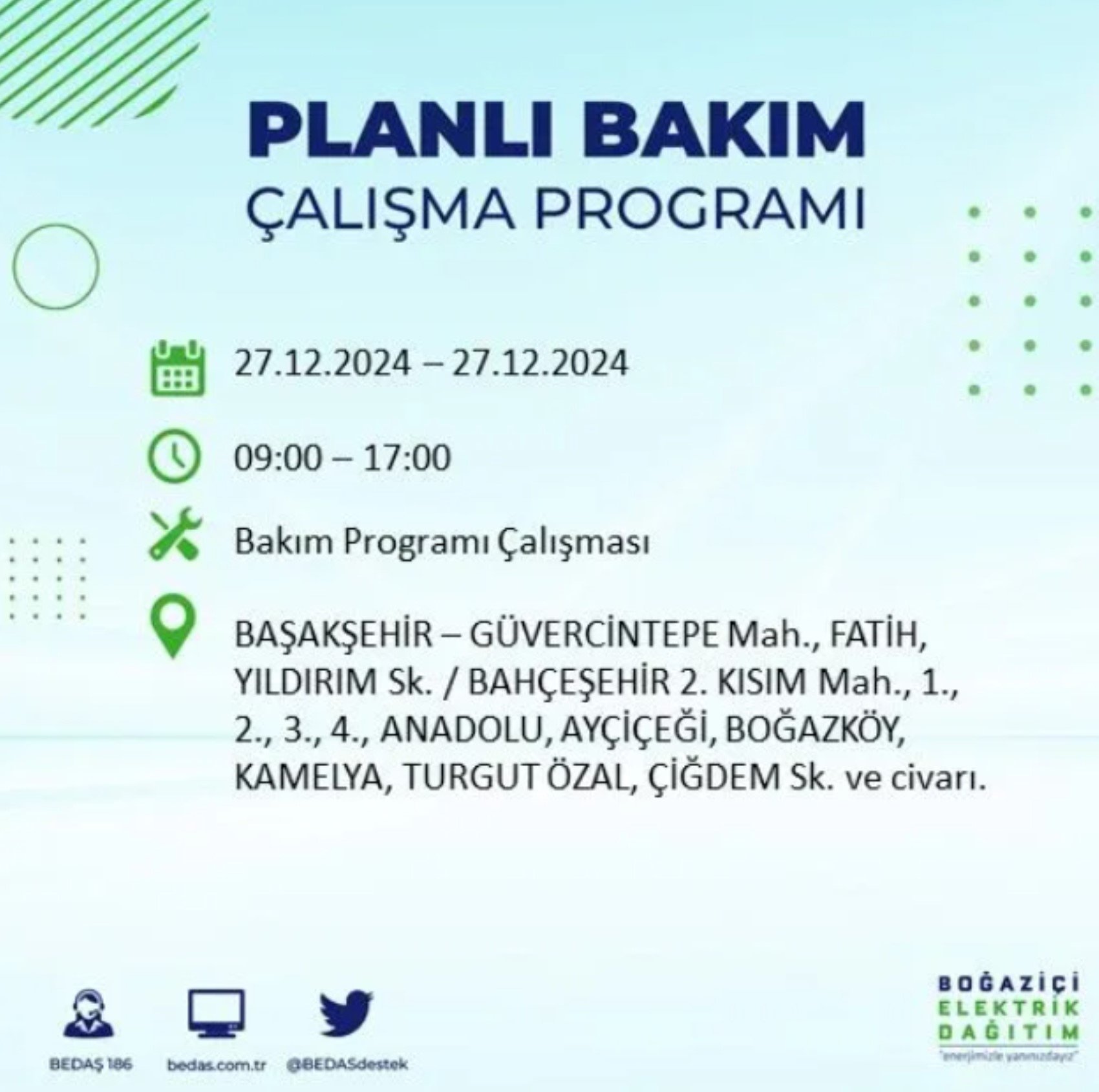 BEDAŞ açıkladı... İstanbul'da elektrik kesintisi: 27 Aralık'ta hangi mahalleler etkilenecek?