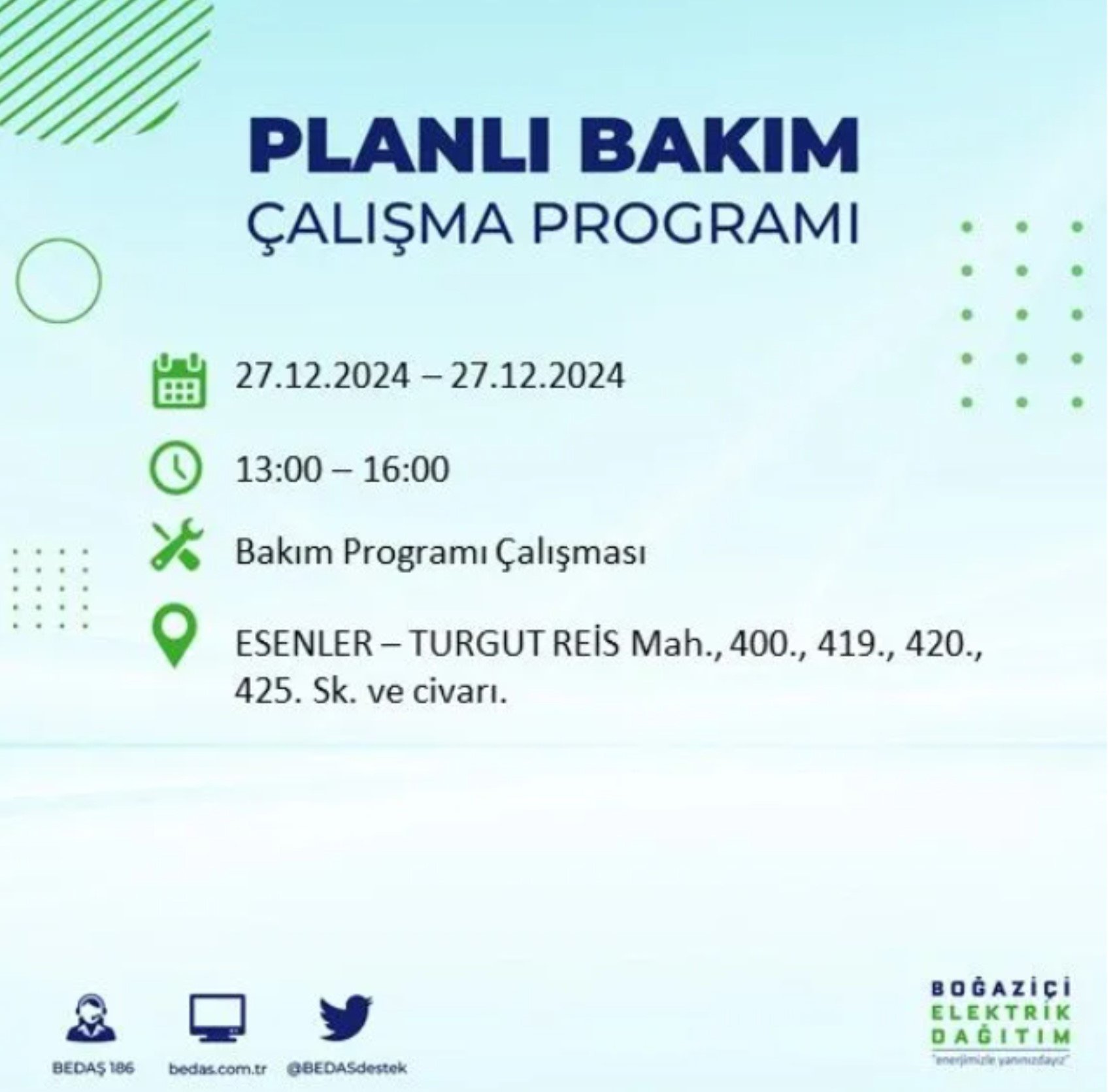 BEDAŞ açıkladı... İstanbul'da elektrik kesintisi: 27 Aralık'ta hangi mahalleler etkilenecek?