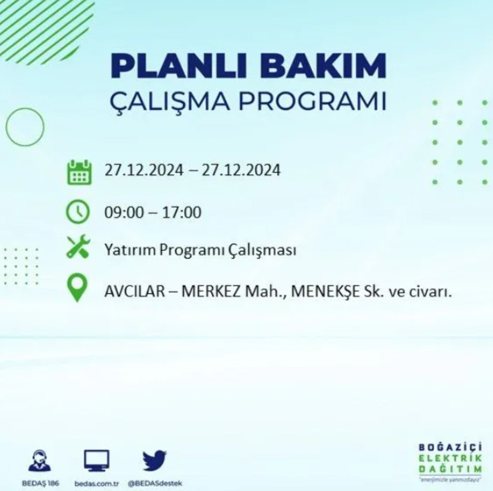 BEDAŞ açıkladı... İstanbul'da elektrik kesintisi: 27 Aralık'ta hangi mahalleler etkilenecek?