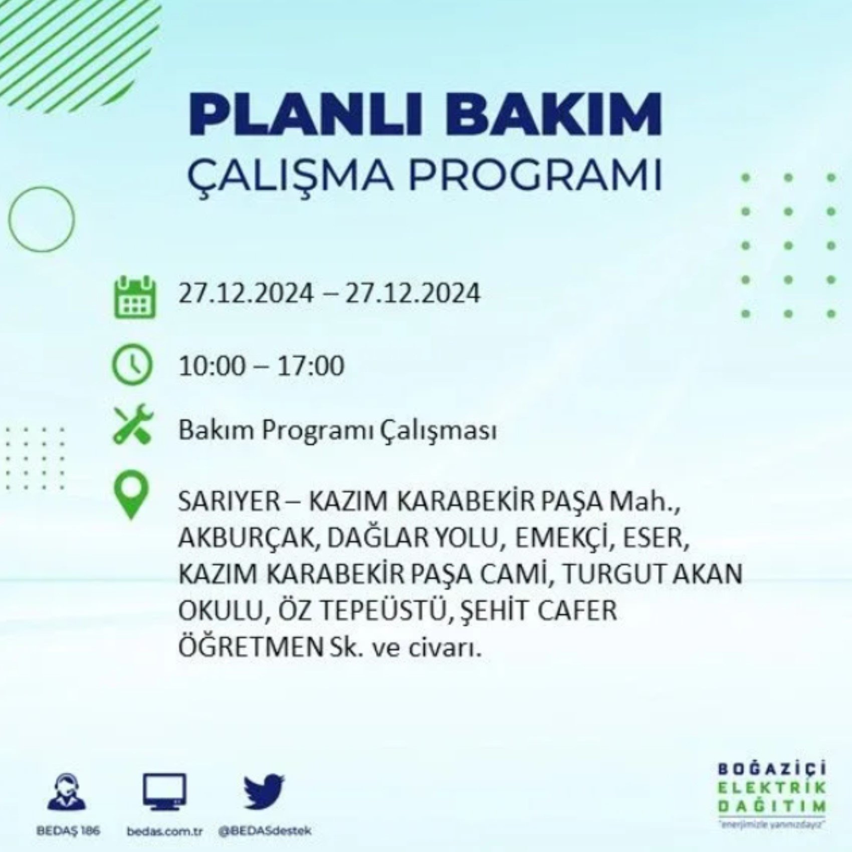 BEDAŞ açıkladı... İstanbul'da elektrik kesintisi: 27 Aralık'ta hangi mahalleler etkilenecek?