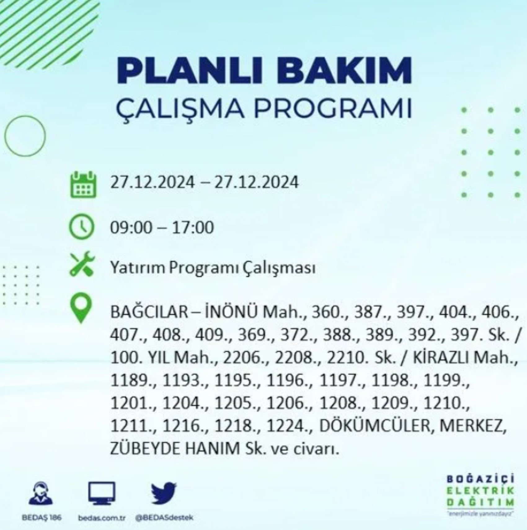 BEDAŞ açıkladı... İstanbul'da elektrik kesintisi: 27 Aralık'ta hangi mahalleler etkilenecek?