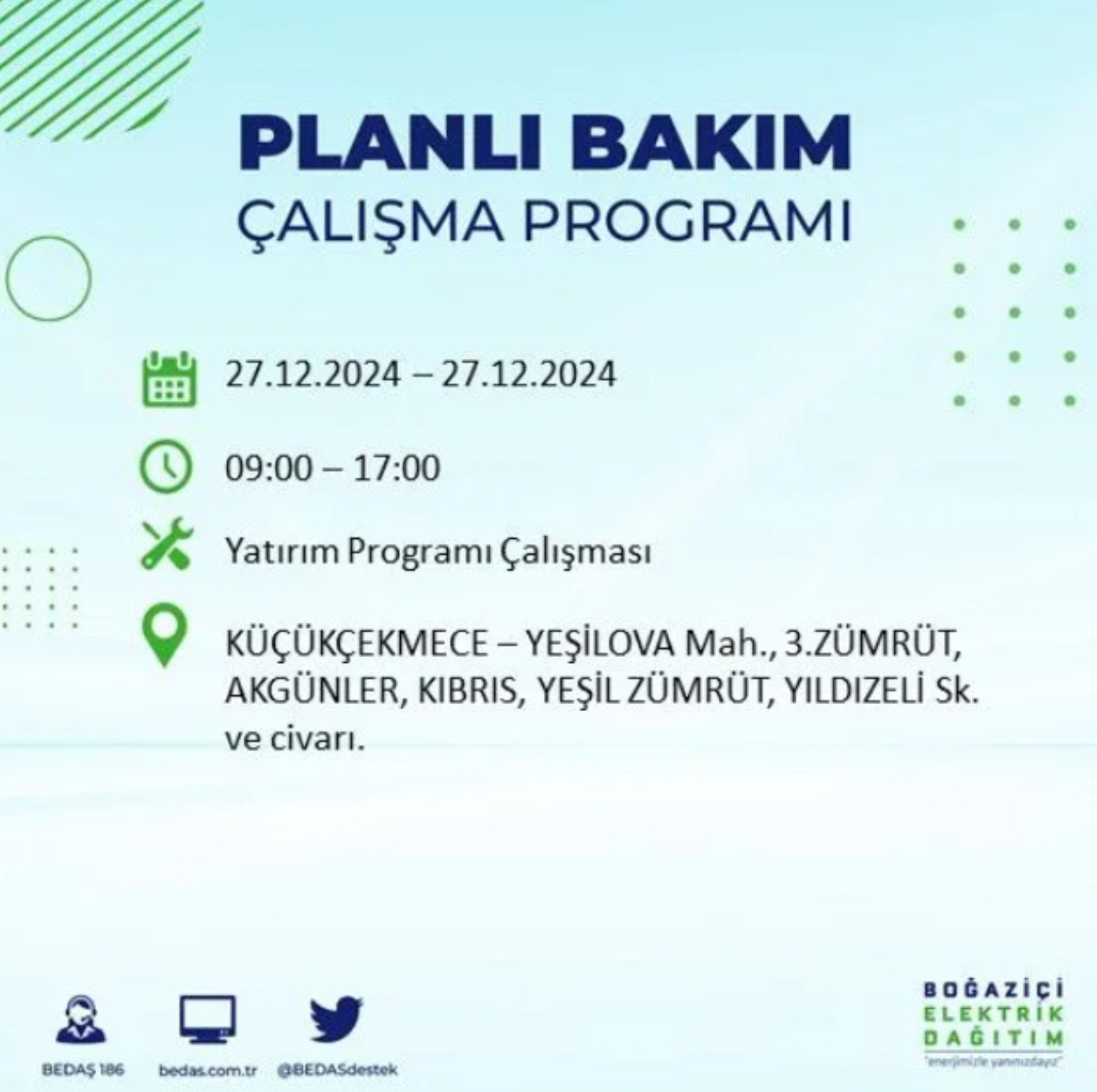 BEDAŞ açıkladı... İstanbul'da elektrik kesintisi: 27 Aralık'ta hangi mahalleler etkilenecek?