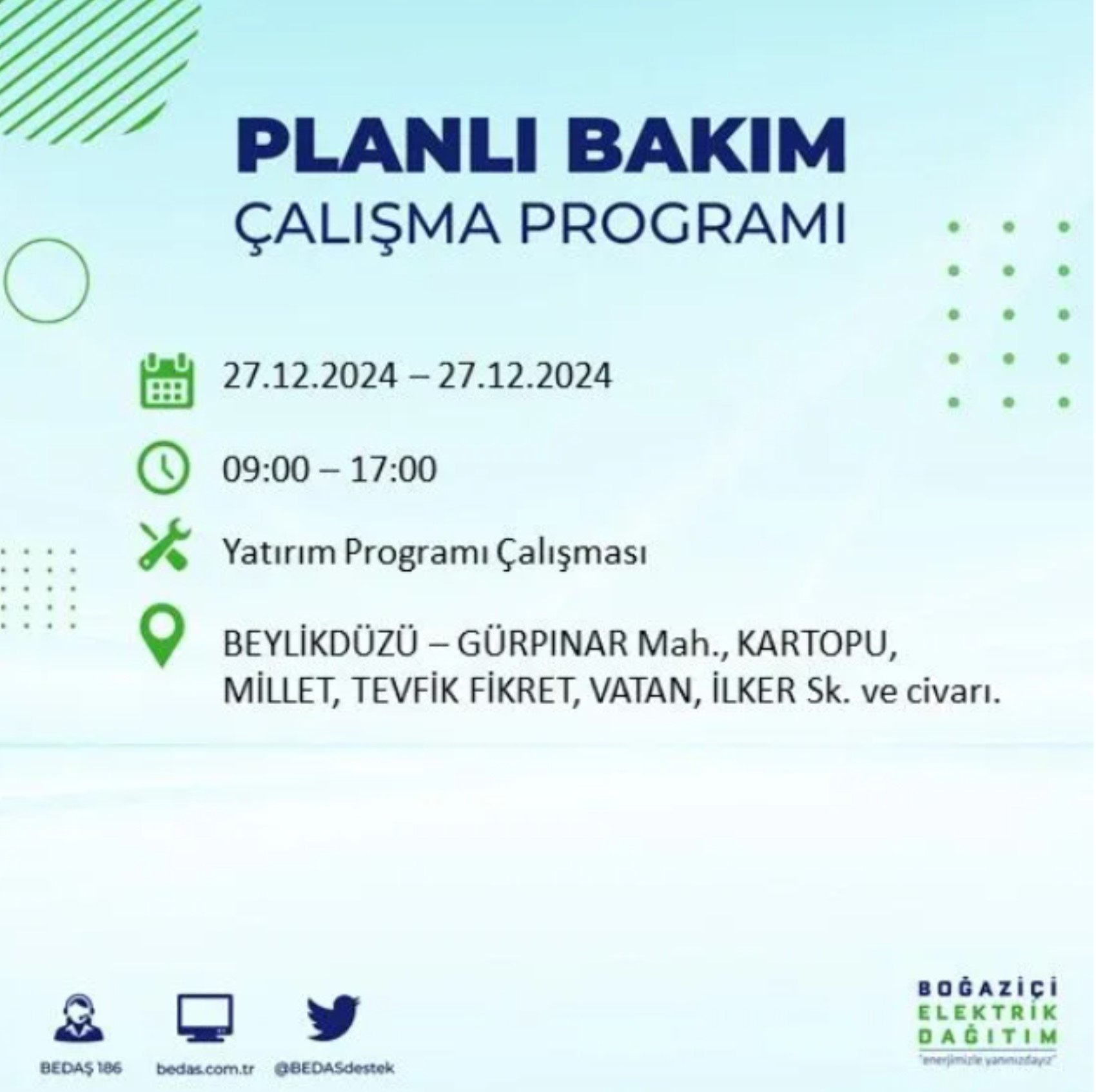 BEDAŞ açıkladı... İstanbul'da elektrik kesintisi: 27 Aralık'ta hangi mahalleler etkilenecek?