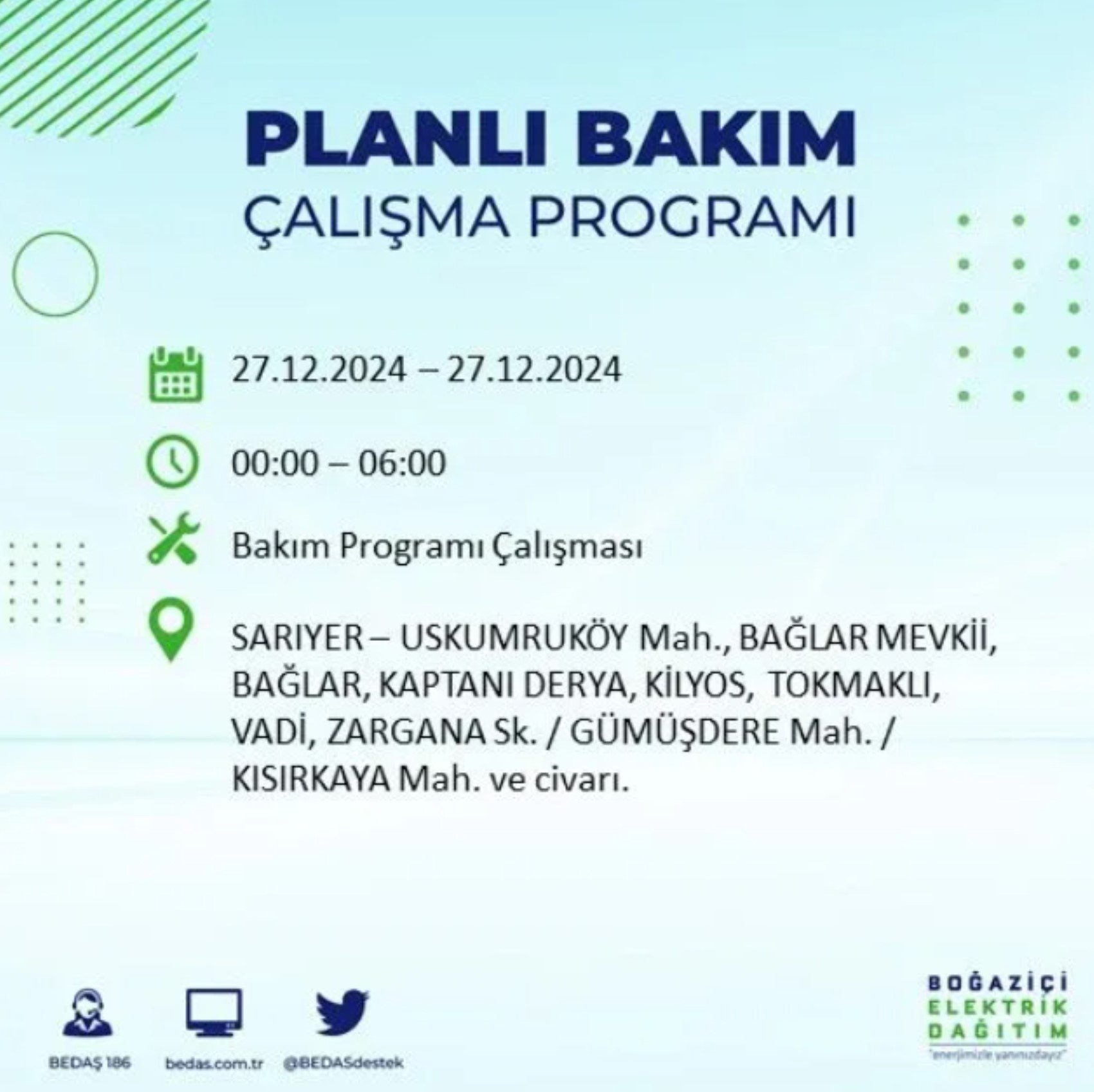 BEDAŞ açıkladı... İstanbul'da elektrik kesintisi: 27 Aralık'ta hangi mahalleler etkilenecek?