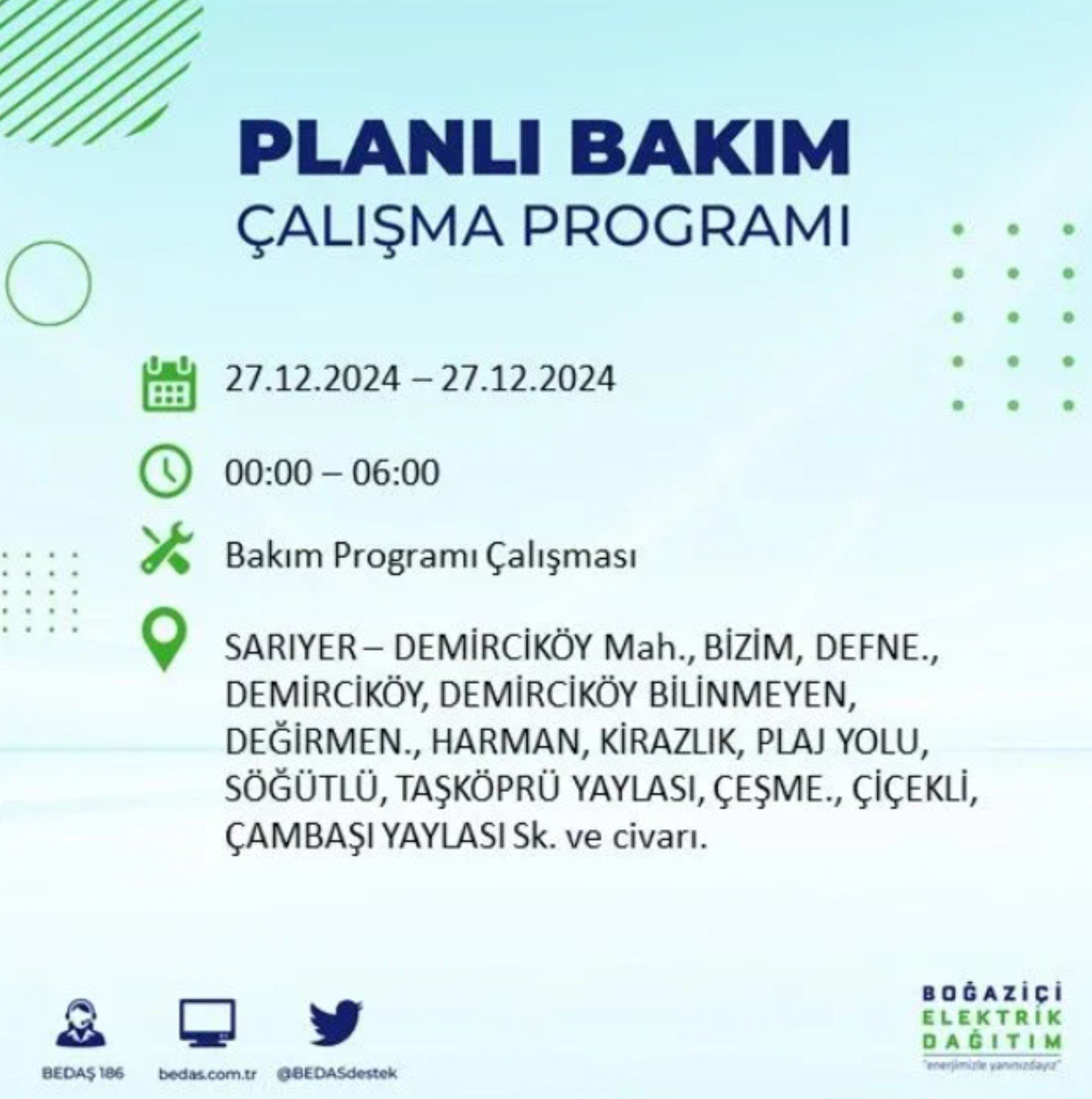 BEDAŞ açıkladı... İstanbul'da elektrik kesintisi: 27 Aralık'ta hangi mahalleler etkilenecek?