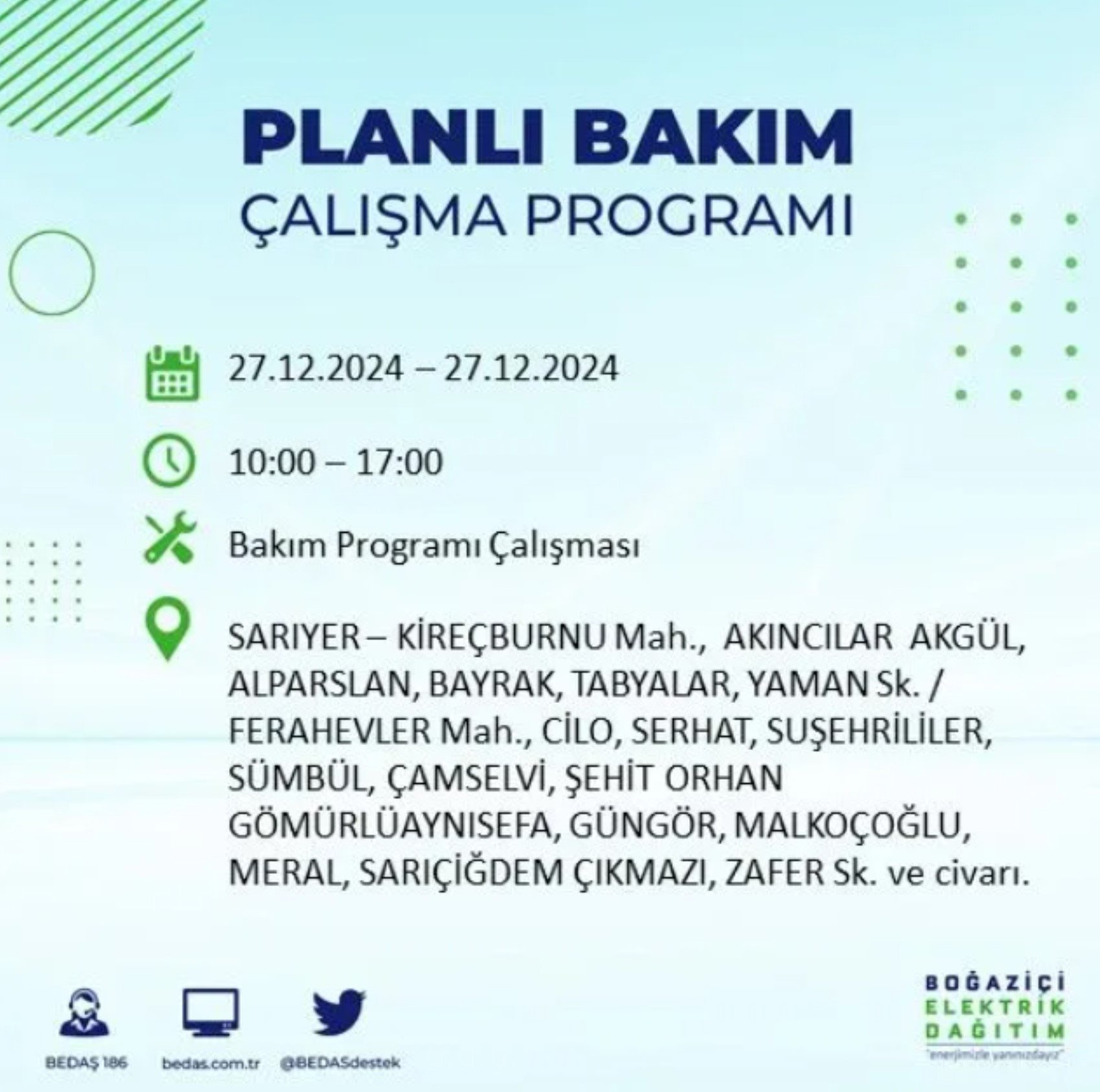 BEDAŞ açıkladı... İstanbul'da elektrik kesintisi: 27 Aralık'ta hangi mahalleler etkilenecek?