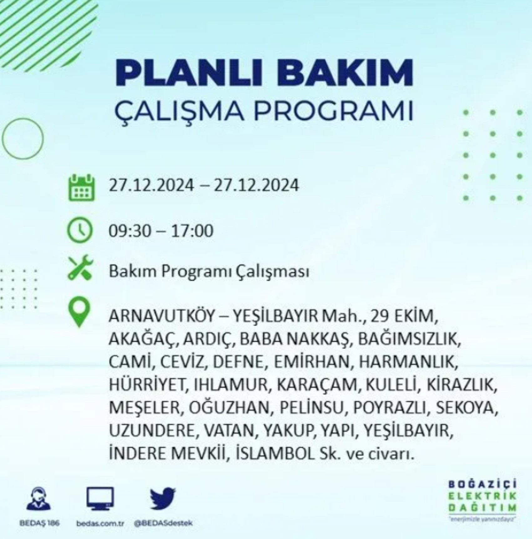 BEDAŞ açıkladı... İstanbul'da elektrik kesintisi: 27 Aralık'ta hangi mahalleler etkilenecek?