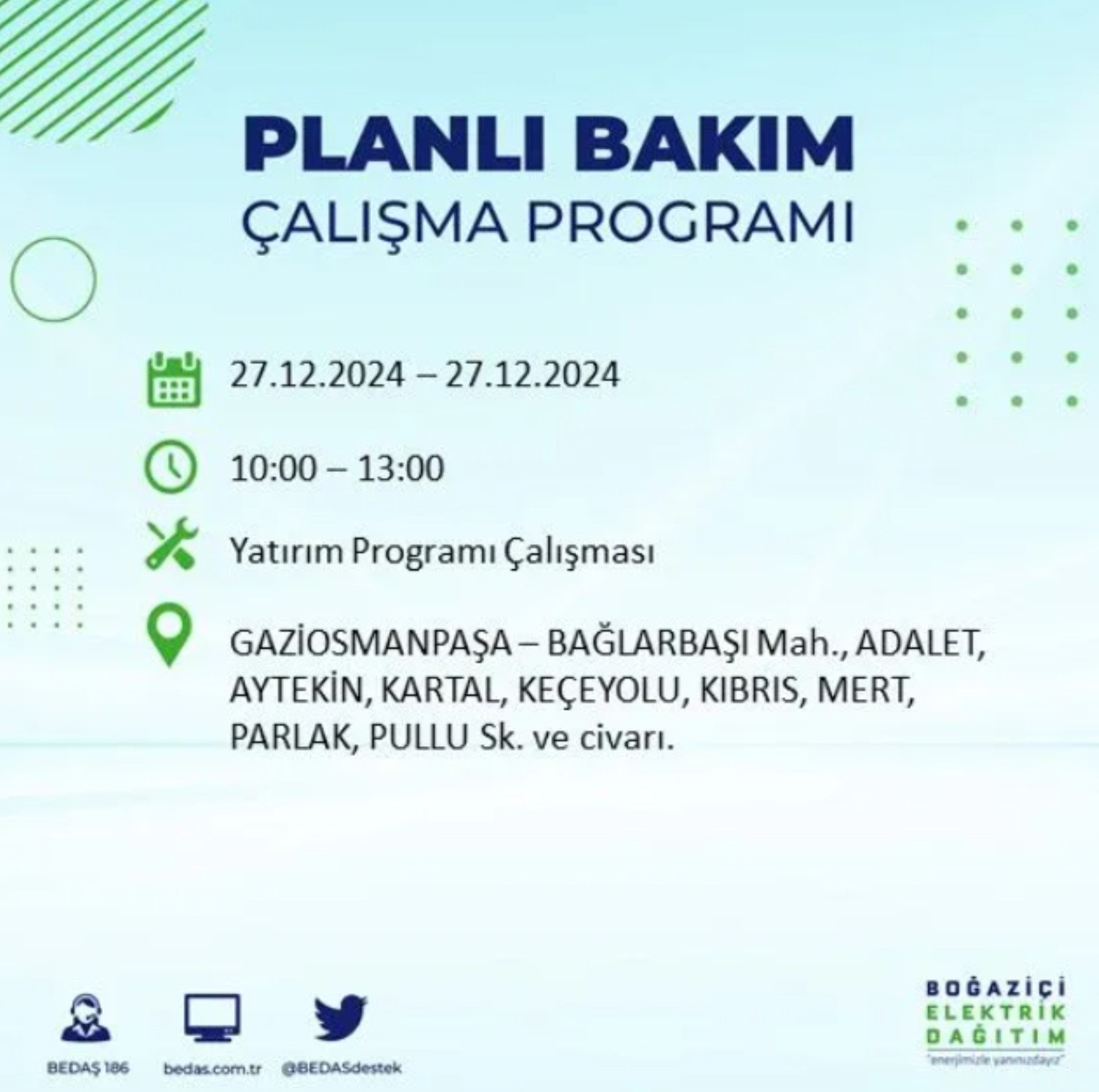 BEDAŞ açıkladı... İstanbul'da elektrik kesintisi: 27 Aralık'ta hangi mahalleler etkilenecek?