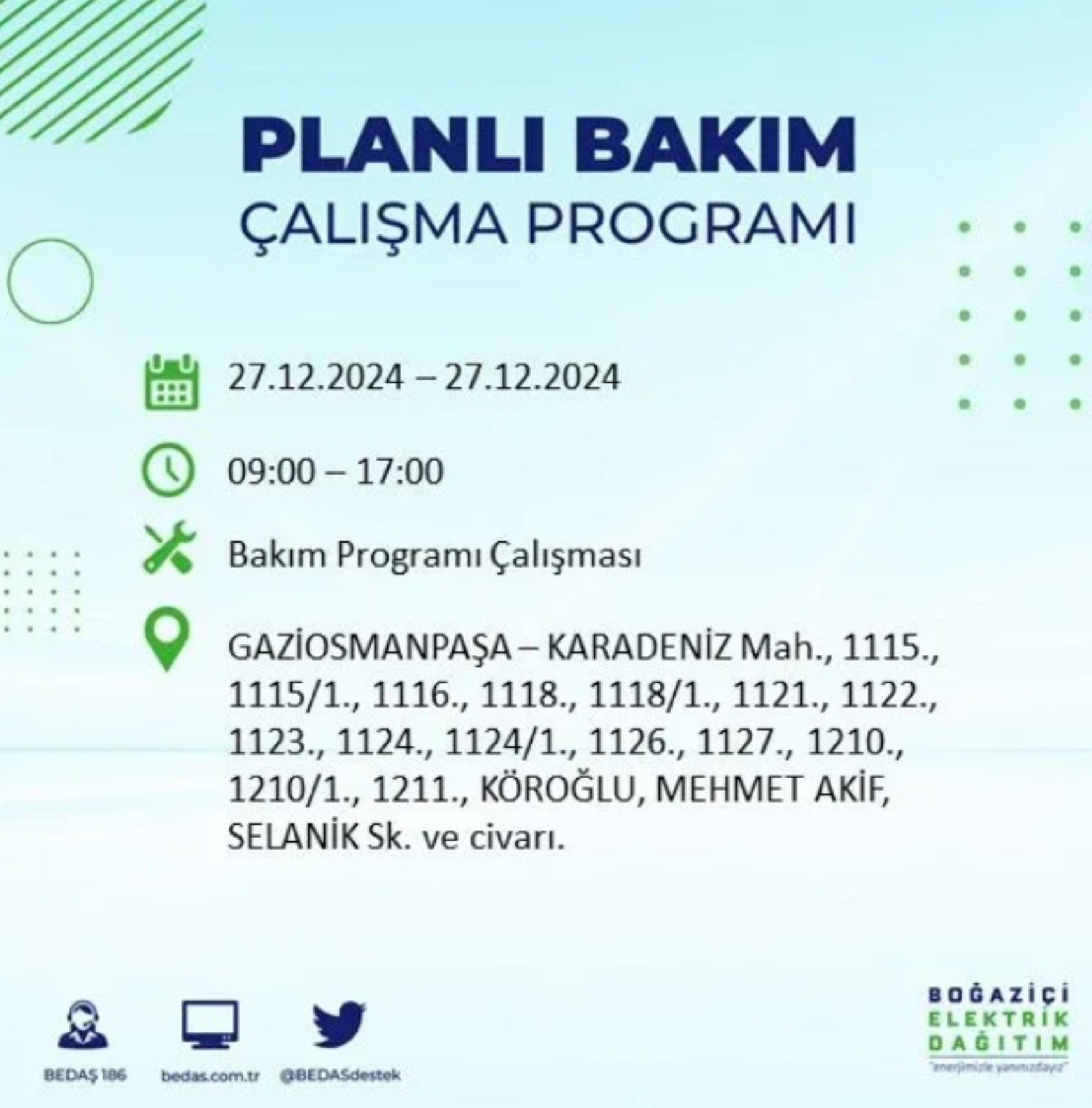 BEDAŞ açıkladı... İstanbul'da elektrik kesintisi: 27 Aralık'ta hangi mahalleler etkilenecek?