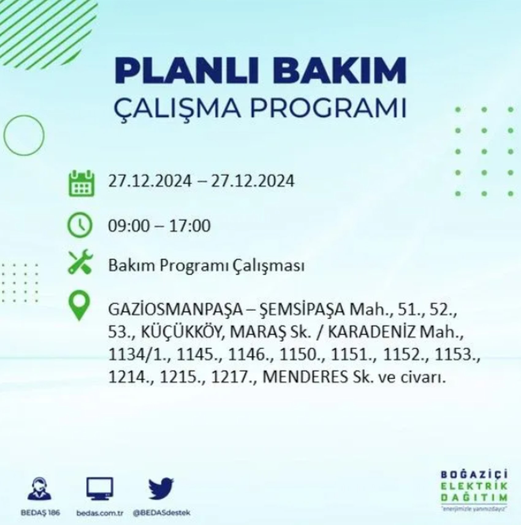 BEDAŞ açıkladı... İstanbul'da elektrik kesintisi: 27 Aralık'ta hangi mahalleler etkilenecek?