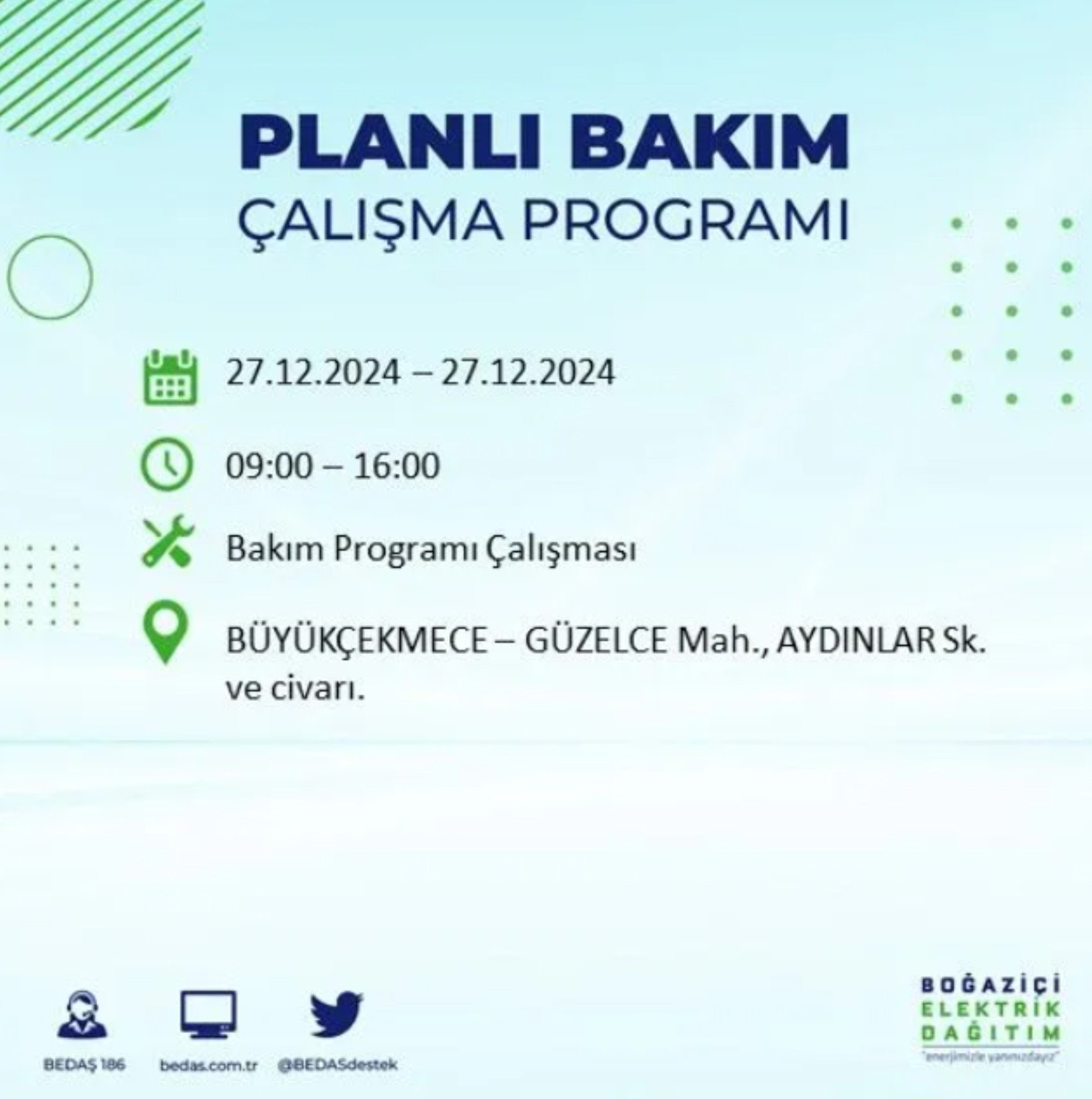 BEDAŞ açıkladı... İstanbul'da elektrik kesintisi: 27 Aralık'ta hangi mahalleler etkilenecek?