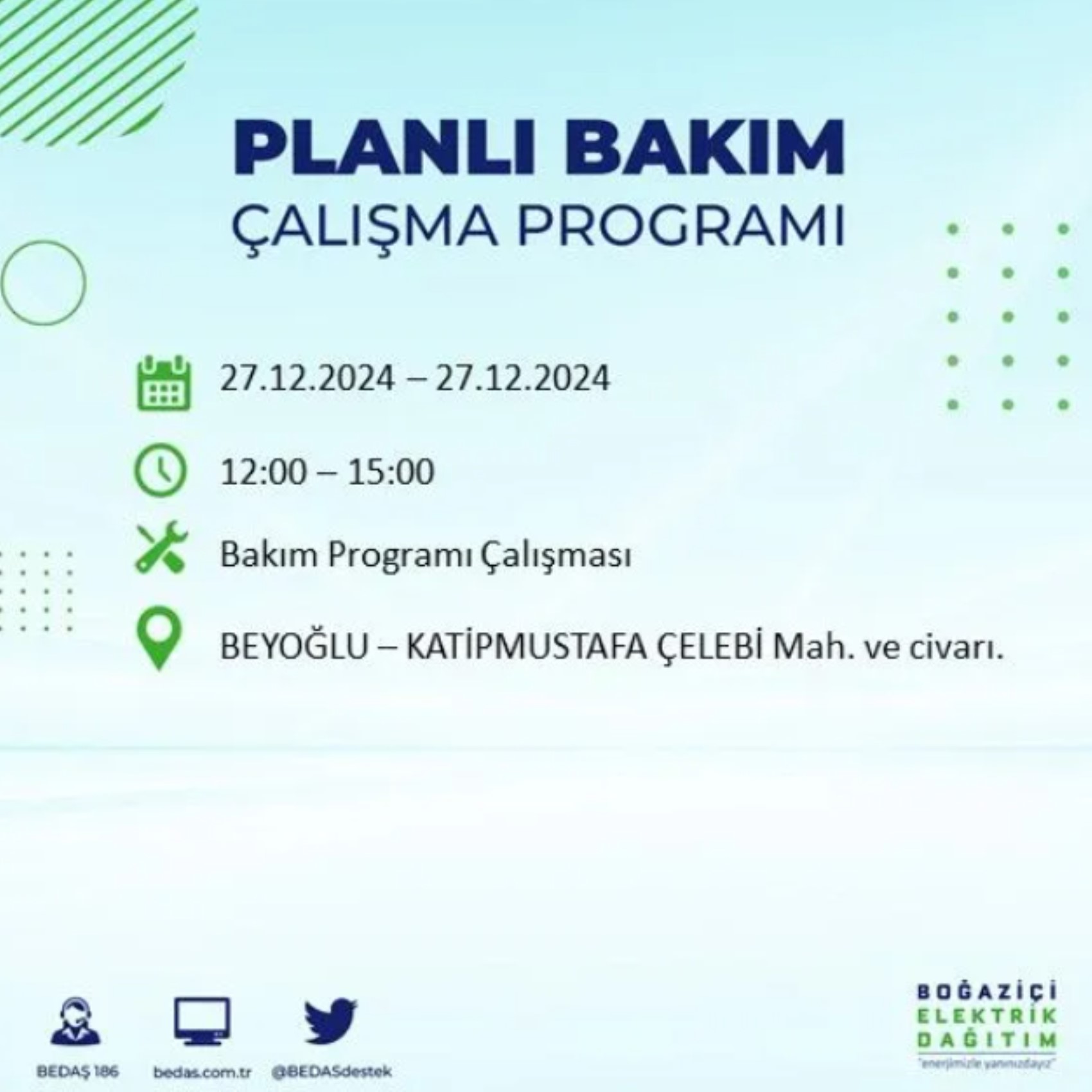 BEDAŞ açıkladı... İstanbul'da elektrik kesintisi: 27 Aralık'ta hangi mahalleler etkilenecek?