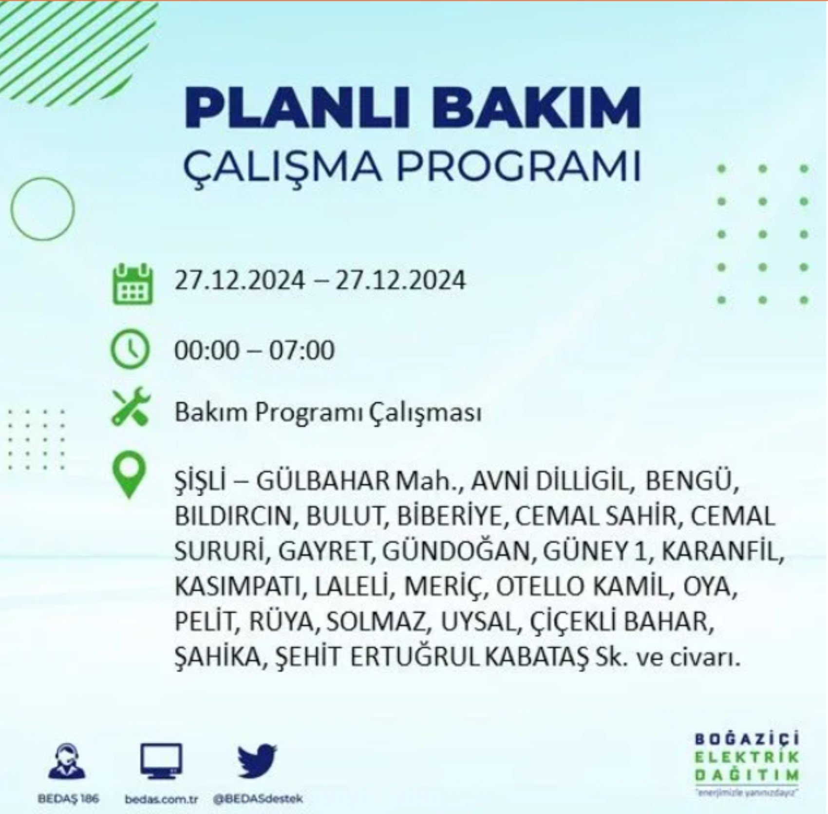 BEDAŞ açıkladı... İstanbul'da elektrik kesintisi: 27 Aralık'ta hangi mahalleler etkilenecek?