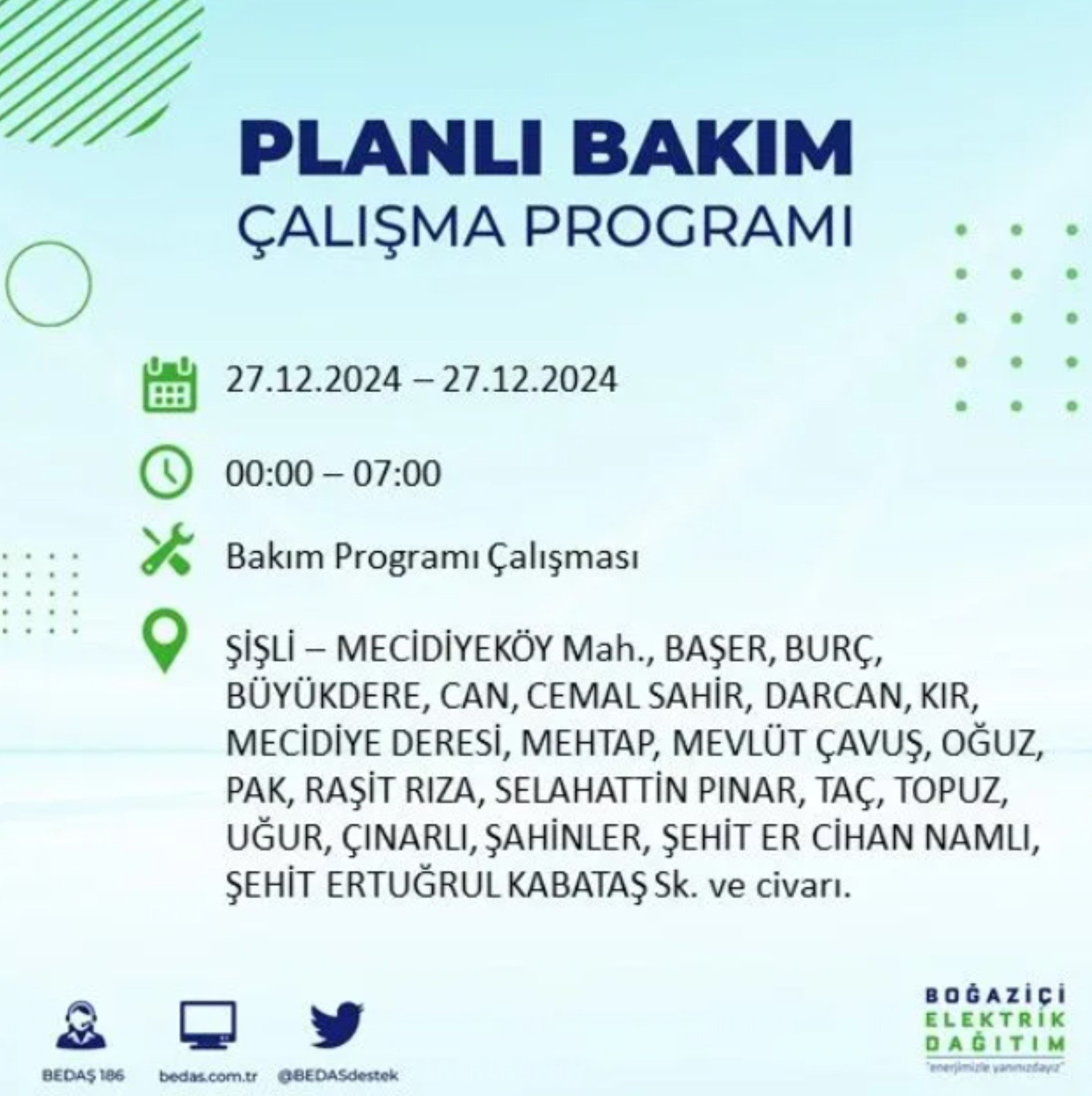 BEDAŞ açıkladı... İstanbul'da elektrik kesintisi: 27 Aralık'ta hangi mahalleler etkilenecek?