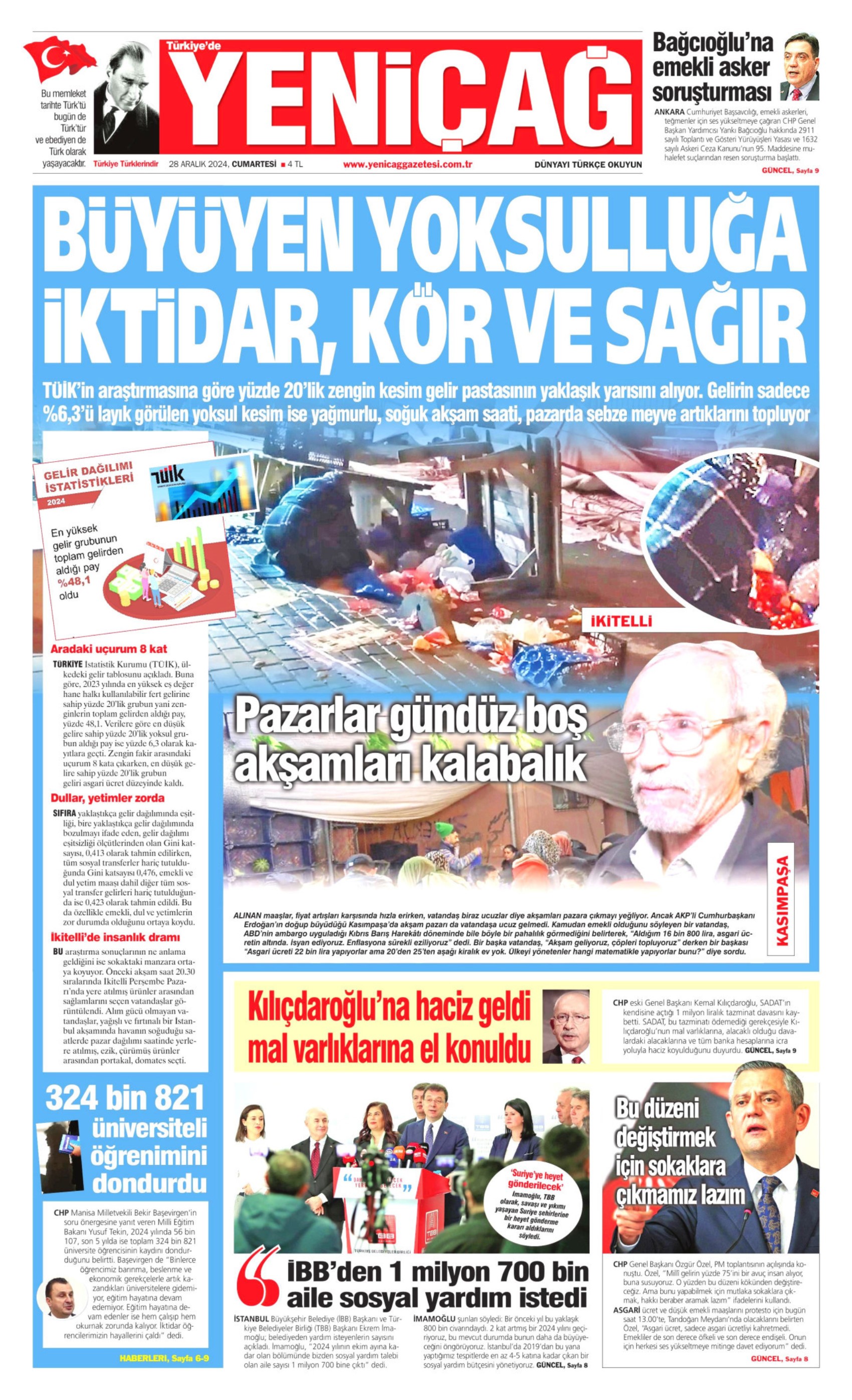 28 Aralık 2024 gazete manşetleri: Asgari ücretli ezildi, sıra emeklide mi?
