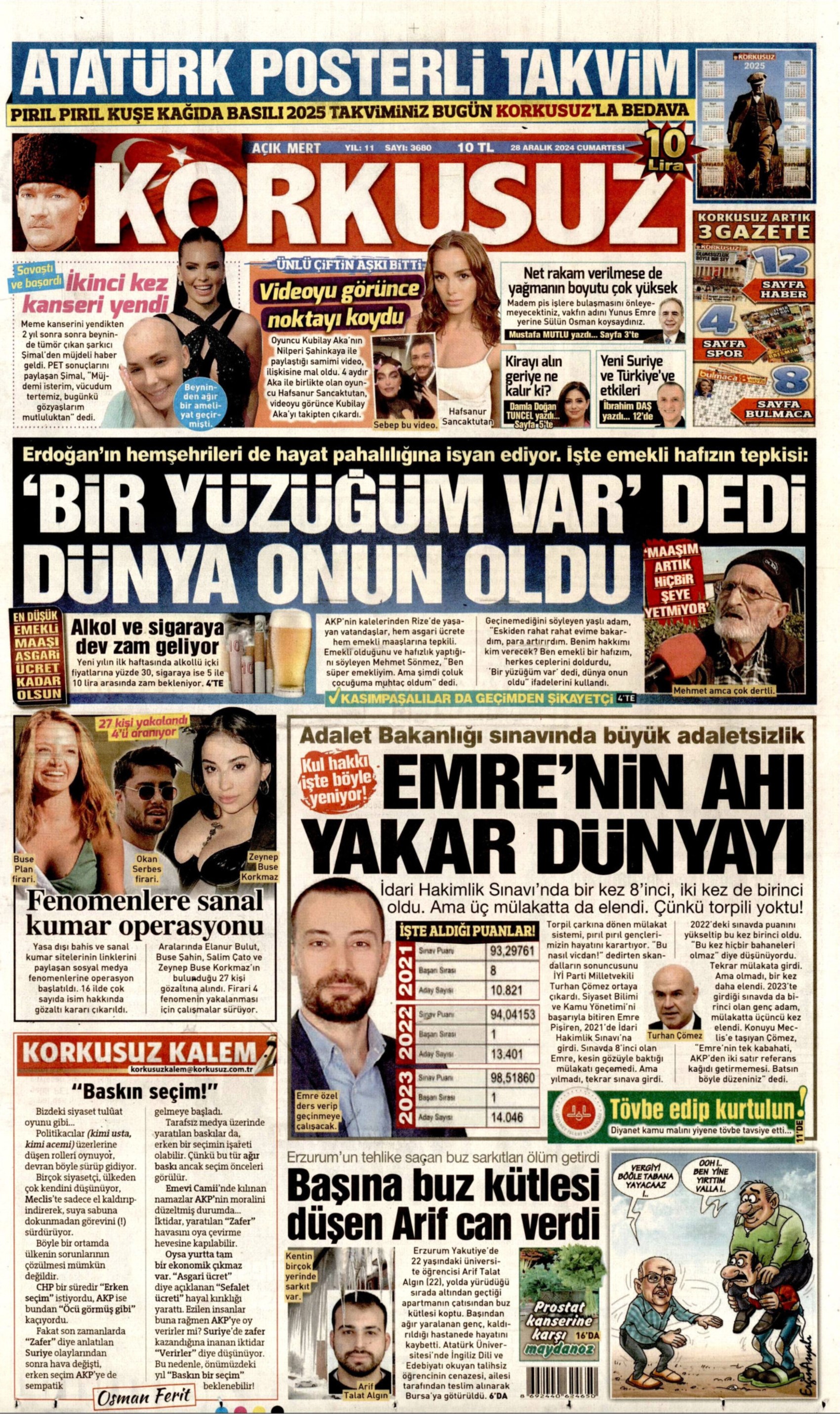 28 Aralık 2024 gazete manşetleri: Asgari ücretli ezildi, sıra emeklide mi?