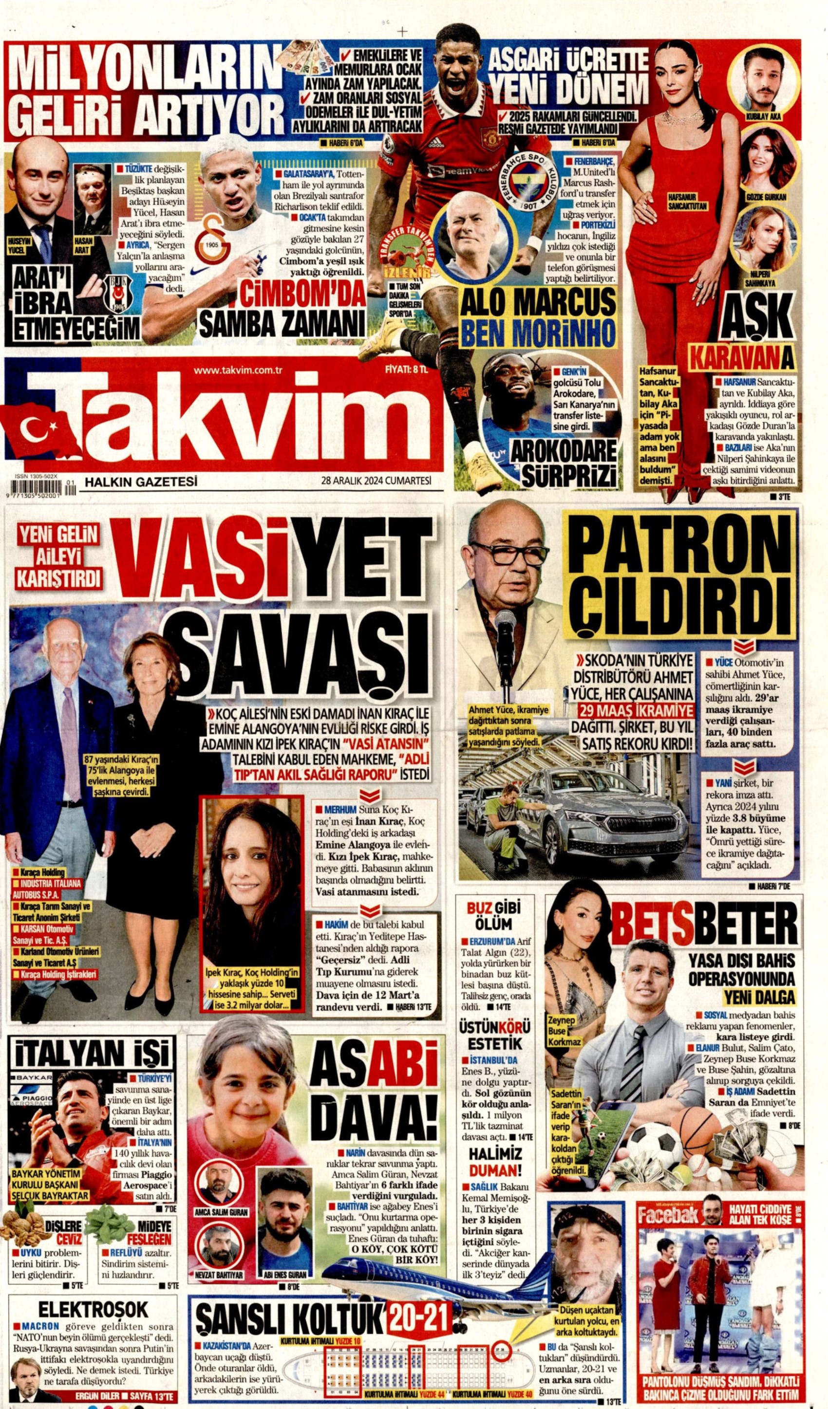 28 Aralık 2024 gazete manşetleri: Asgari ücretli ezildi, sıra emeklide mi?