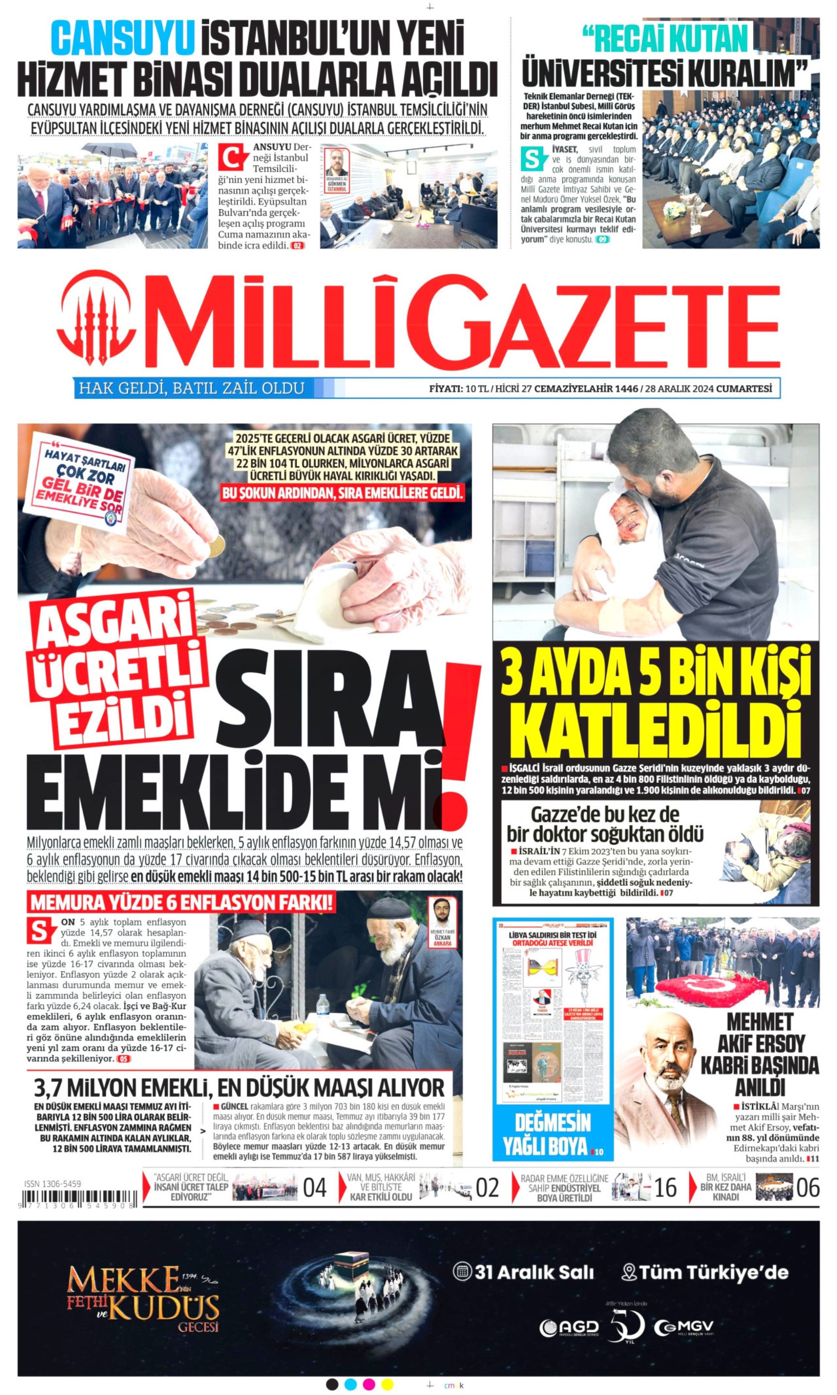 28 Aralık 2024 gazete manşetleri: Asgari ücretli ezildi, sıra emeklide mi?