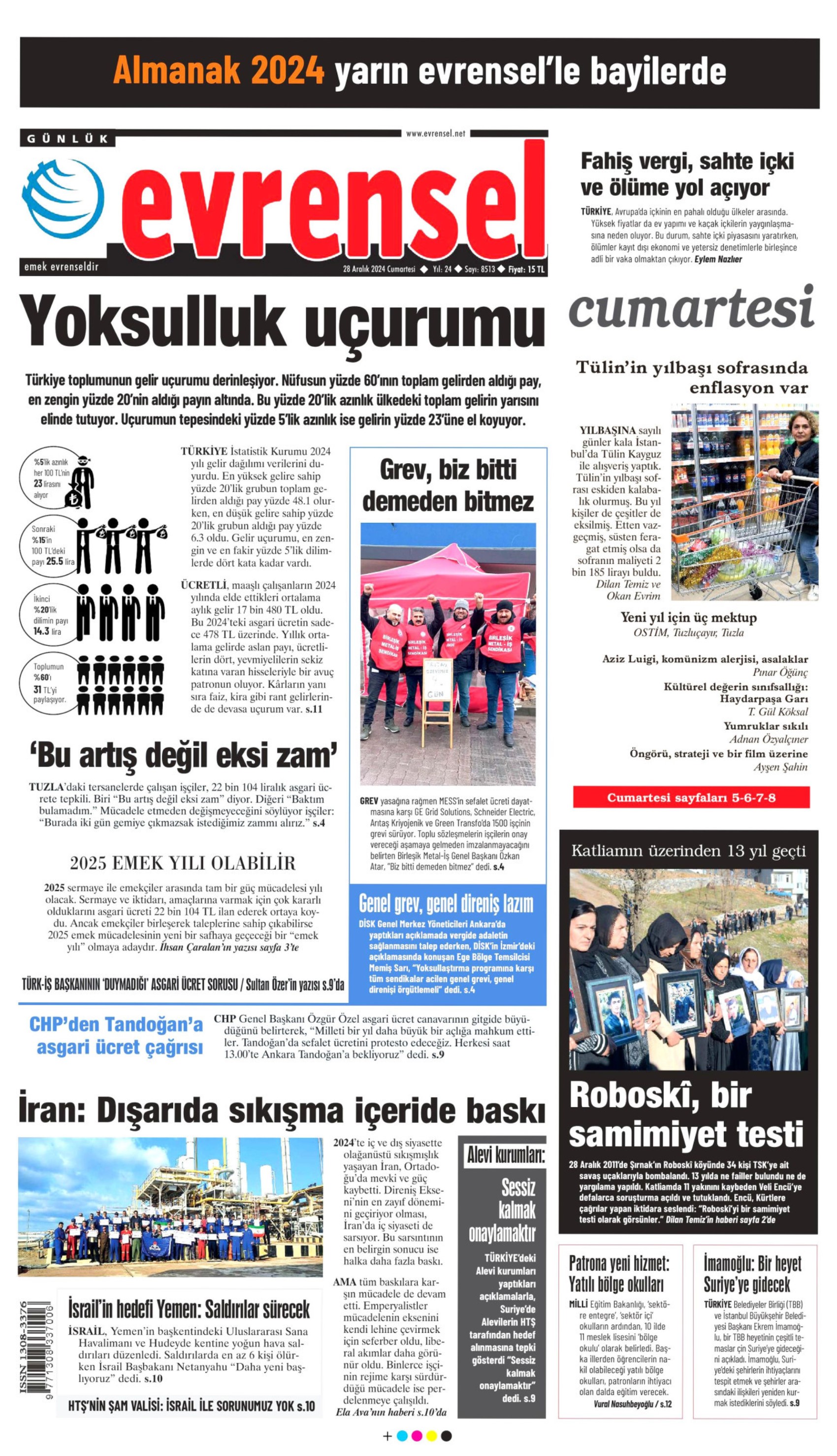 28 Aralık 2024 gazete manşetleri: Asgari ücretli ezildi, sıra emeklide mi?