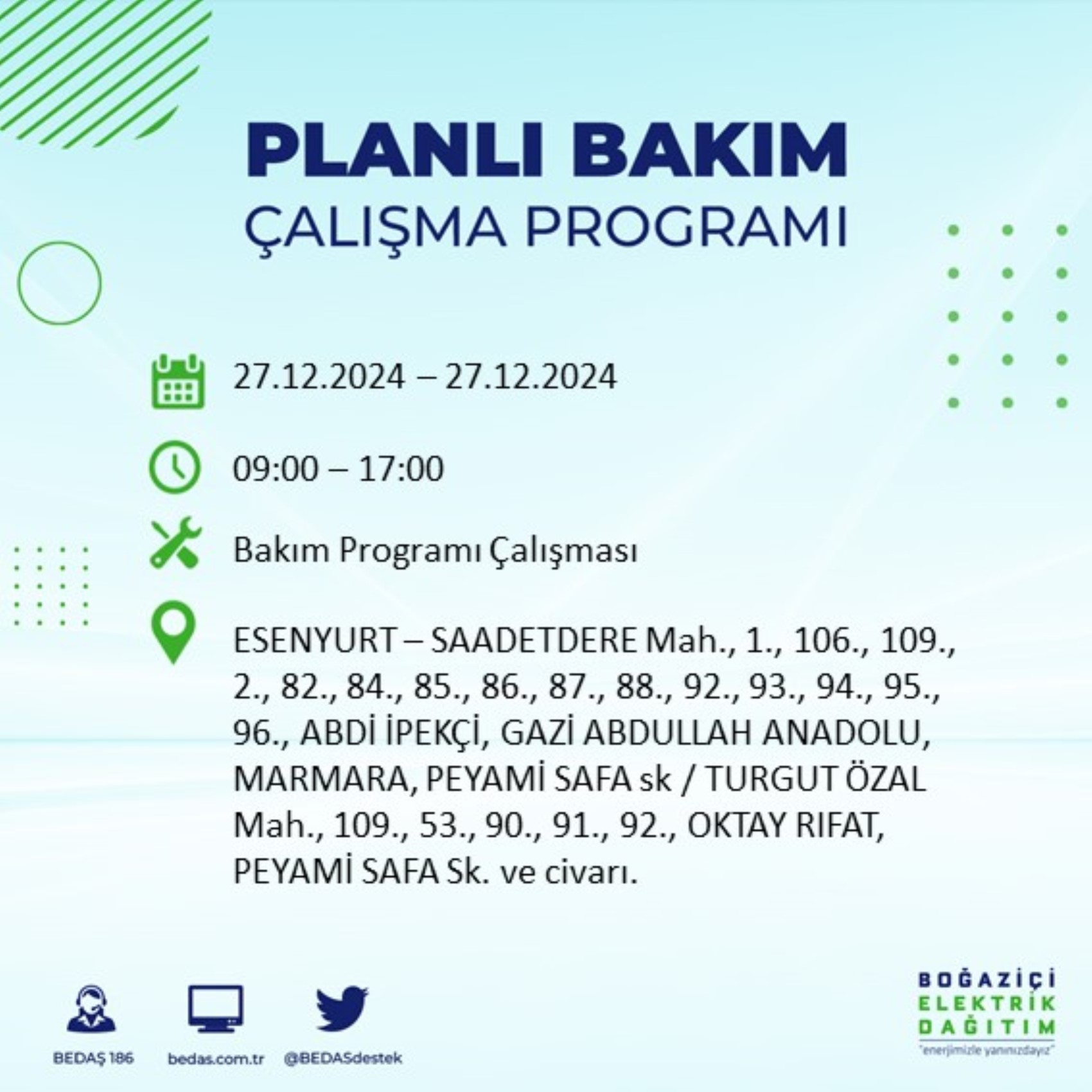 BEDAŞ ha annunciato... Interruzione di corrente a Istanbul: quali quartieri saranno interessati il 28 dicembre?