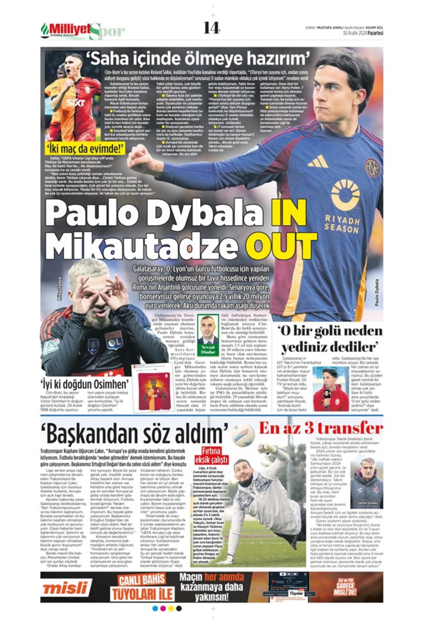 Battaglia per Kevin De Bruyne e operazione Kolo Muani: Serdal Adalı è il nuovo presidente del Beşiktaş! I titoli sportivi del 30 dicembre