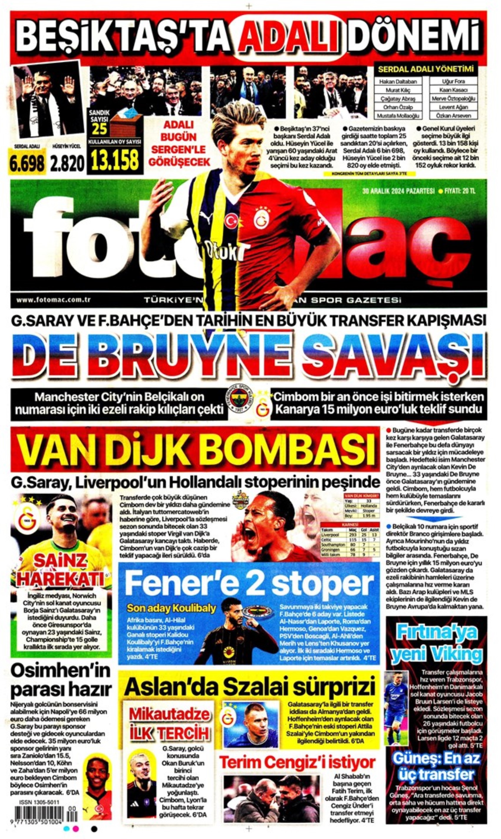 Battaglia per Kevin De Bruyne e operazione Kolo Muani: Serdal Adalı è il nuovo presidente del Beşiktaş! I titoli sportivi del 30 dicembre