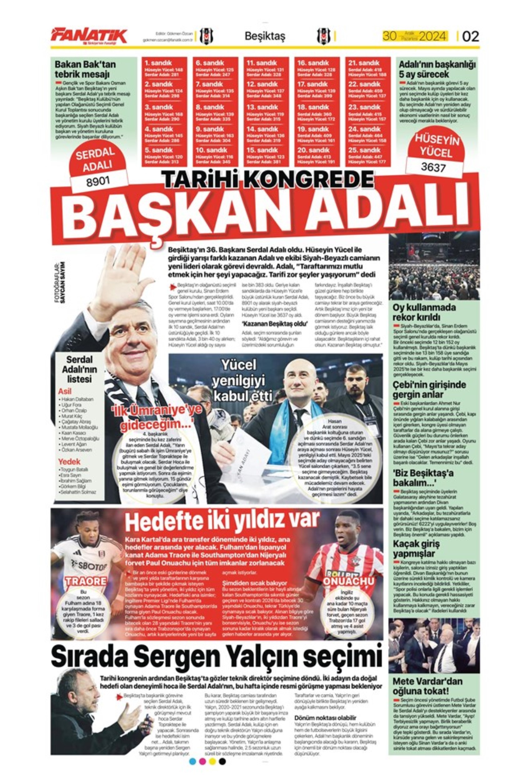 Battaglia per Kevin De Bruyne e operazione Kolo Muani: Serdal Adalı è il nuovo presidente del Beşiktaş! I titoli sportivi del 30 dicembre