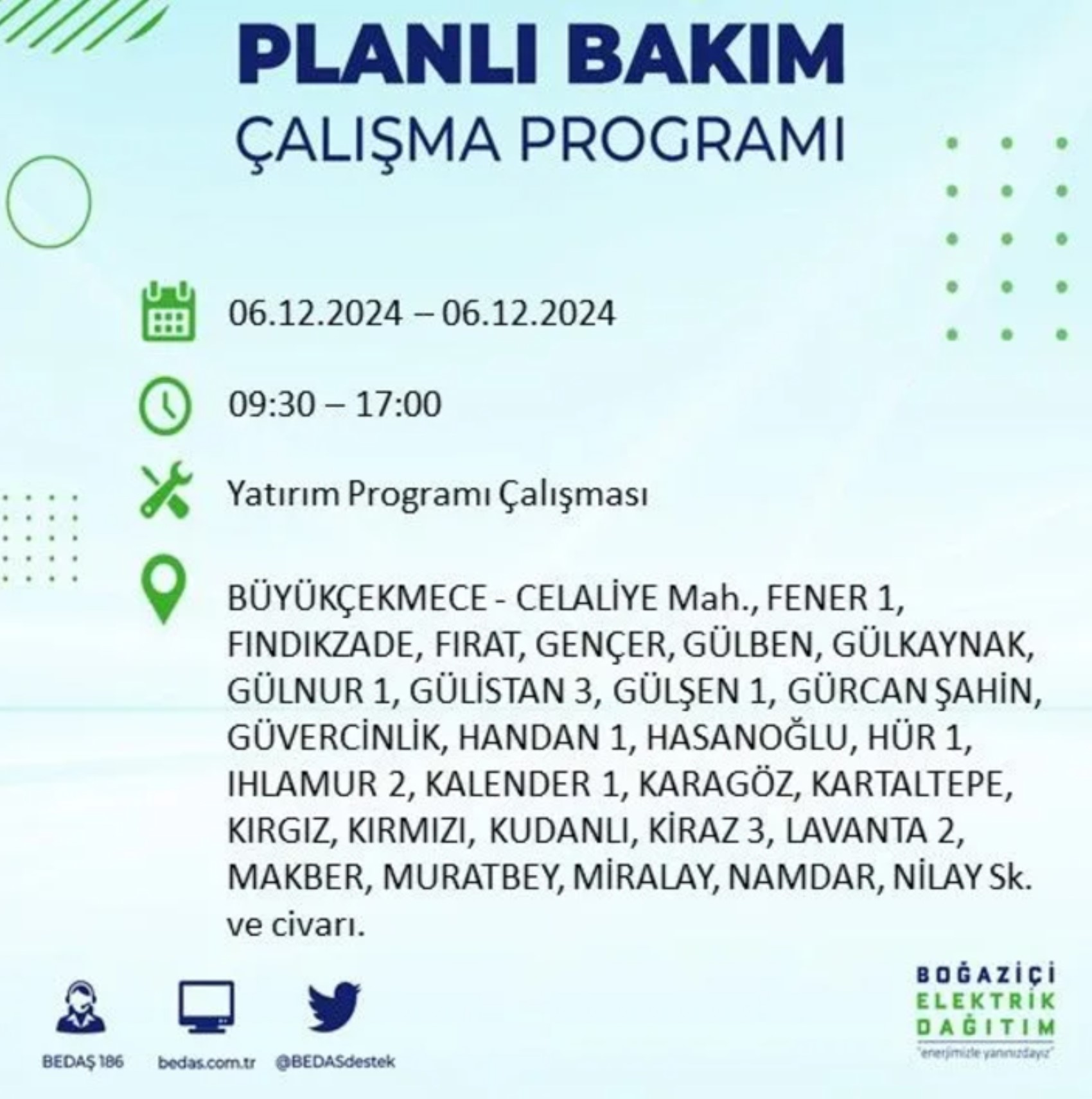 BEDAŞ açıkladı... İstanbul'da elektrik kesintisi: 6 Aralık'ta hangi mahalleler etkilenecek?