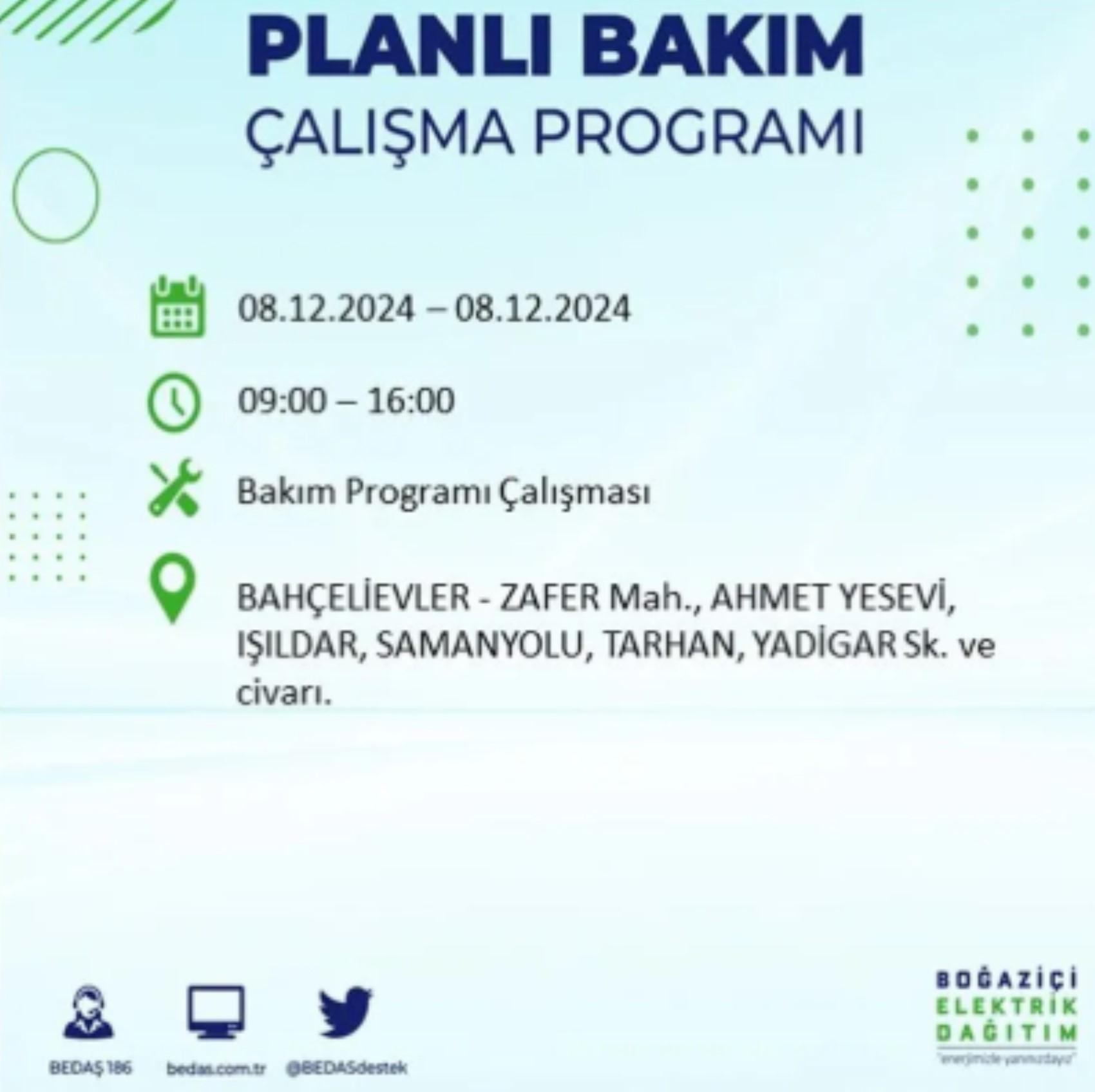 BEDAŞ açıkladı... İstanbul'da elektrik kesintisi: 8 Aralık'ta hangi mahalleler etkilenecek?
