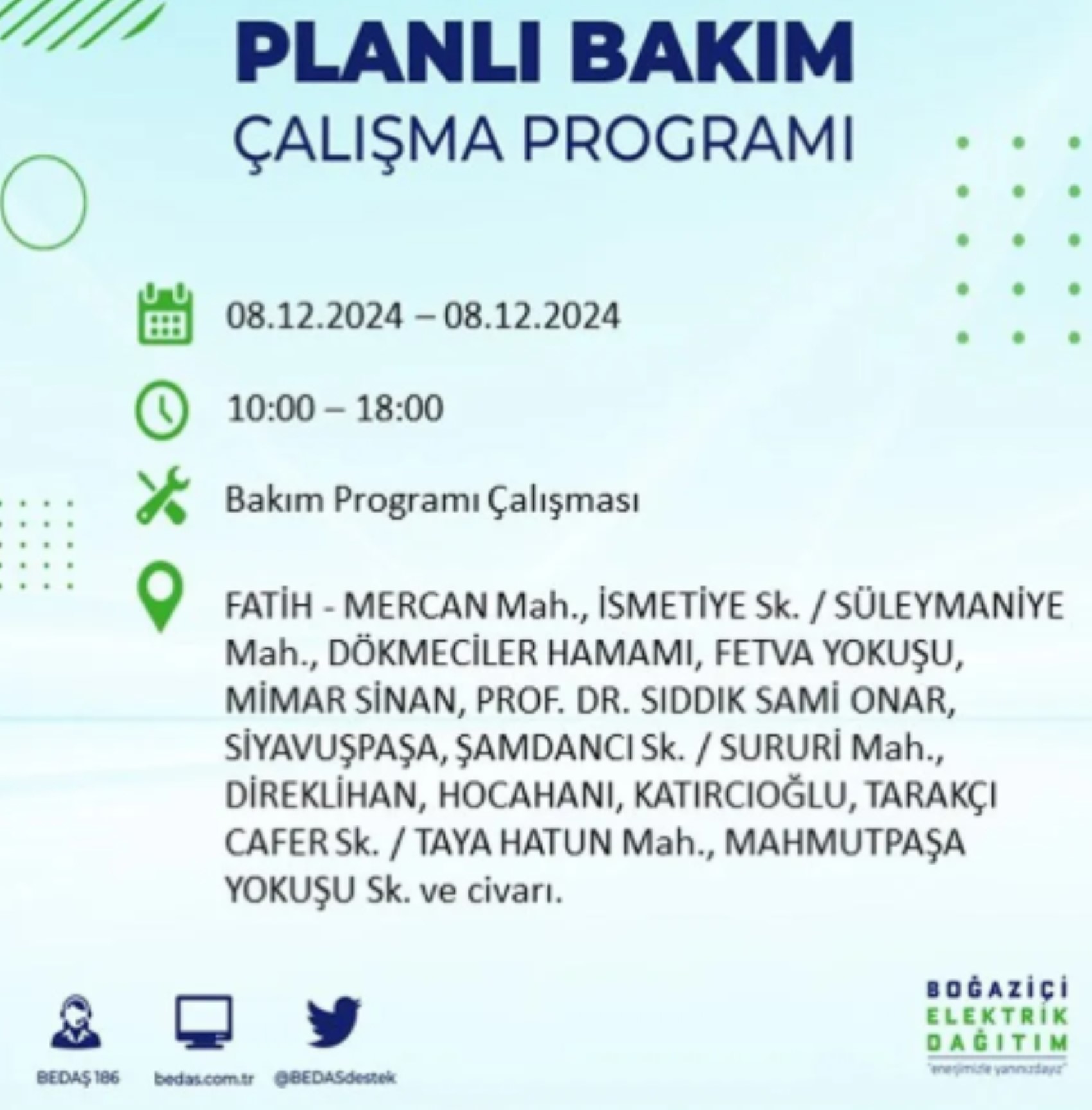 BEDAŞ açıkladı... İstanbul'da elektrik kesintisi: 8 Aralık'ta hangi mahalleler etkilenecek?
