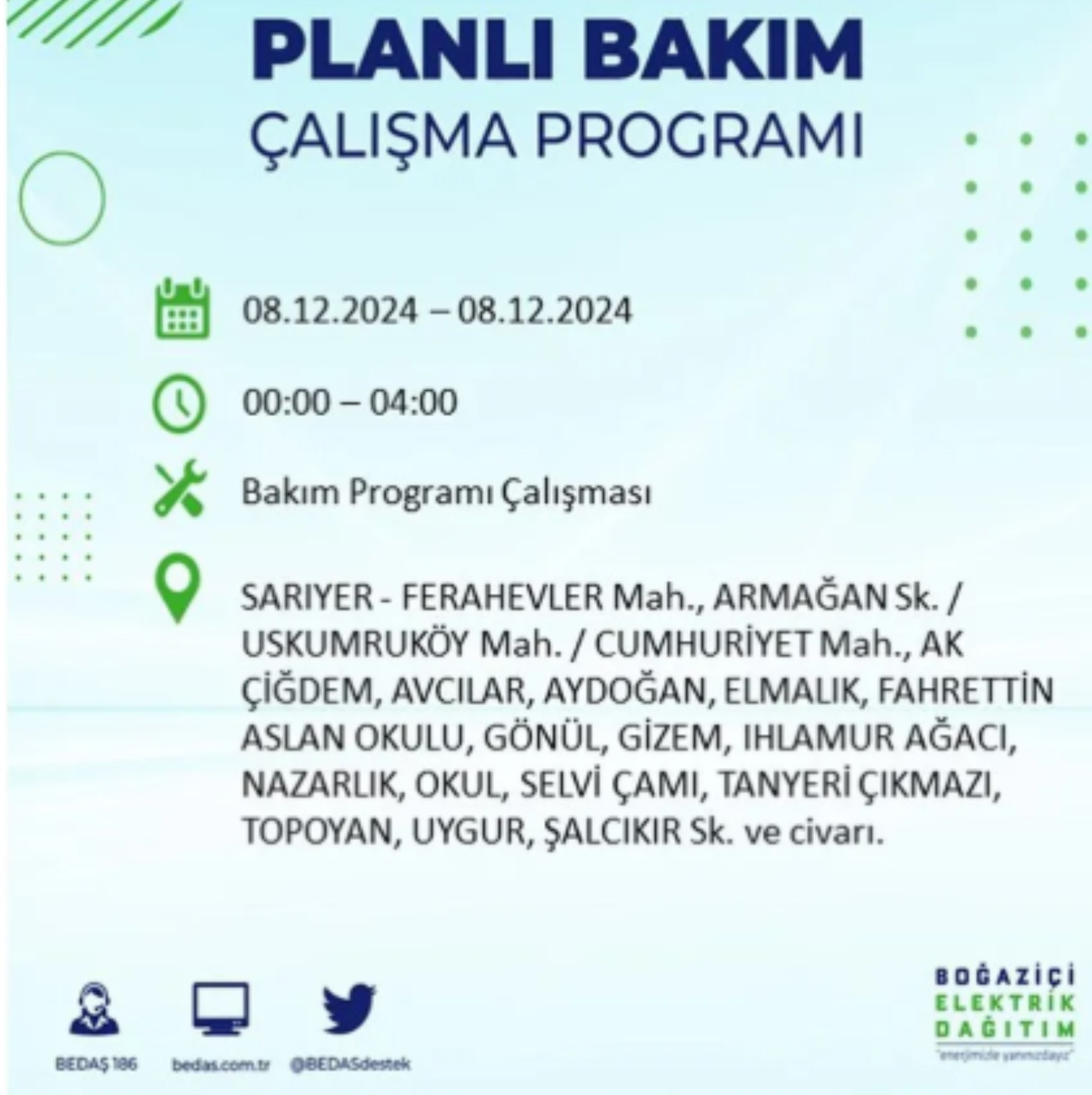 BEDAŞ açıkladı... İstanbul'da elektrik kesintisi: 8 Aralık'ta hangi mahalleler etkilenecek?