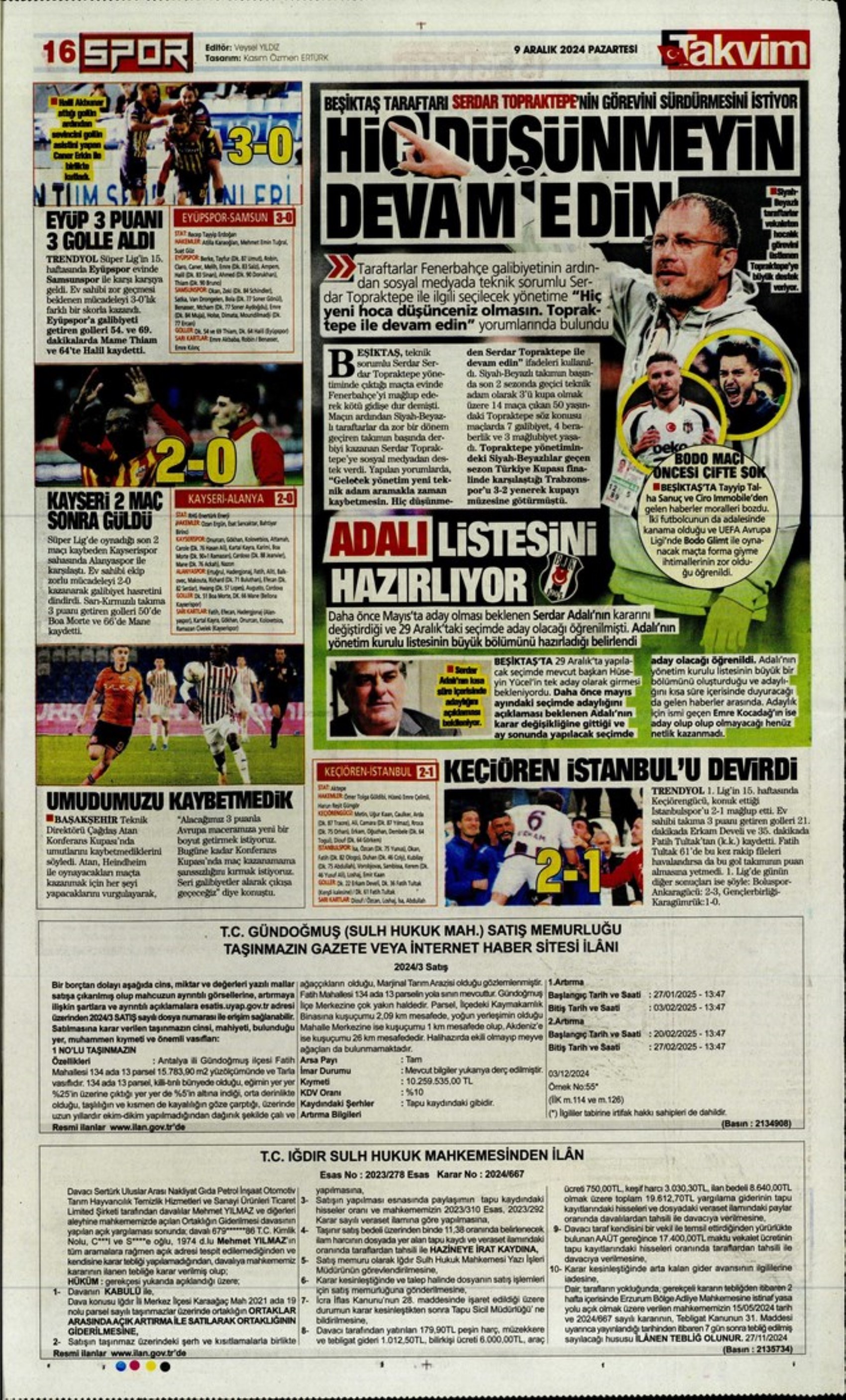 Le prime pagine dello sport (9 dicembre 2024): al Galatasaray 'bastano anche 10 uomini'
