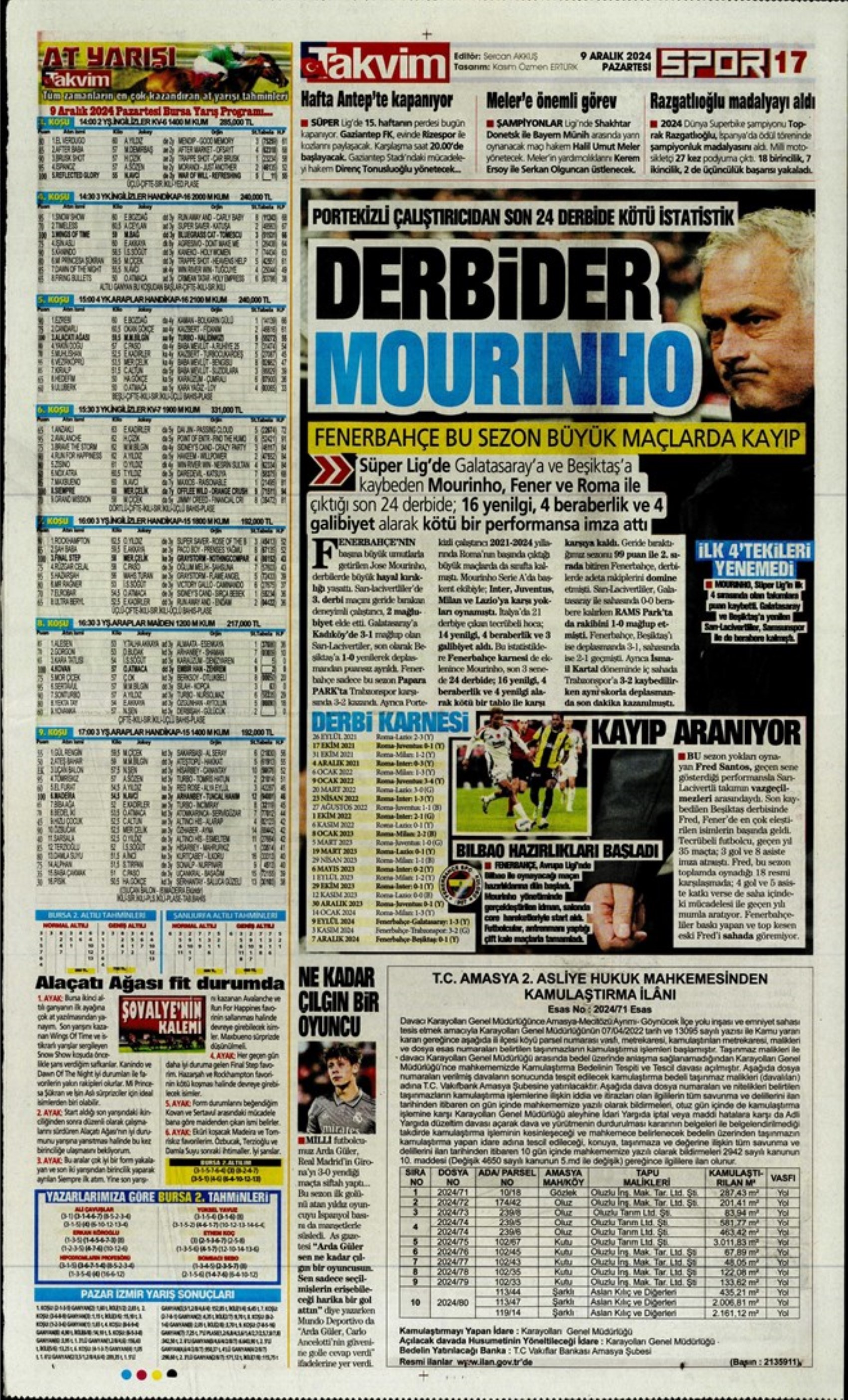Le prime pagine dello sport (9 dicembre 2024): al Galatasaray 'bastano anche 10 uomini'