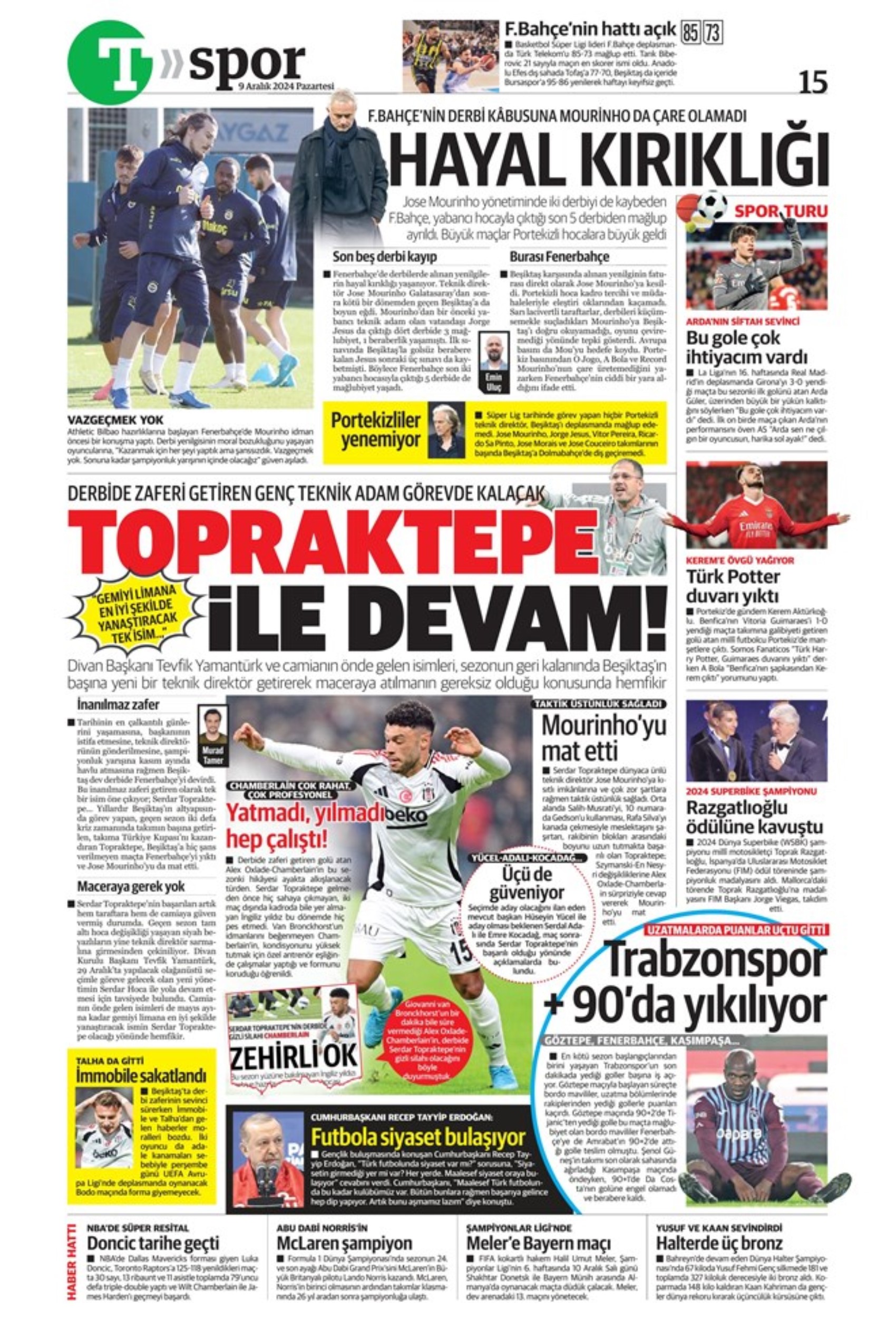 Le prime pagine dello sport (9 dicembre 2024): al Galatasaray 'bastano anche 10 uomini'