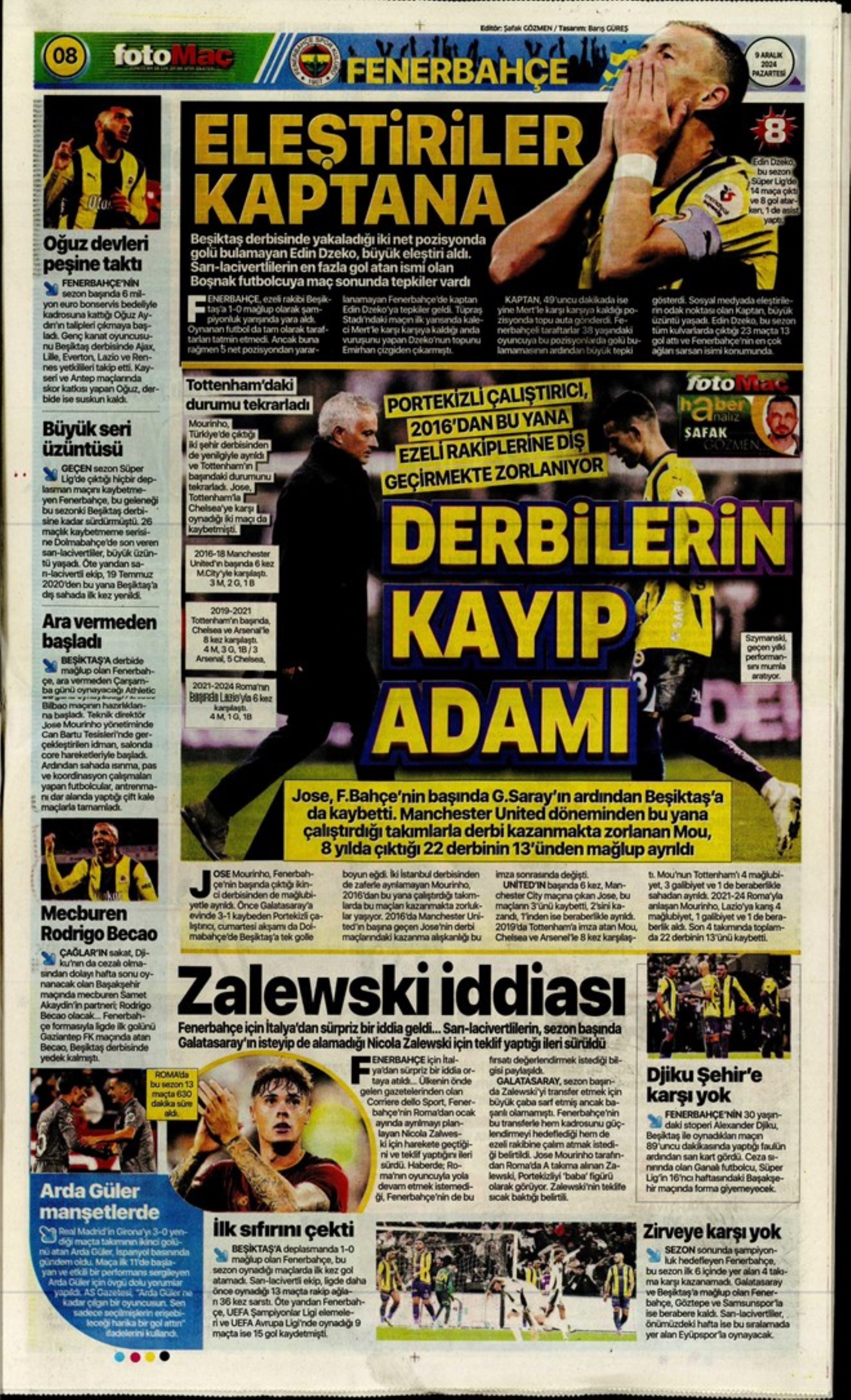 Le prime pagine dello sport (9 dicembre 2024): al Galatasaray 'bastano anche 10 uomini'
