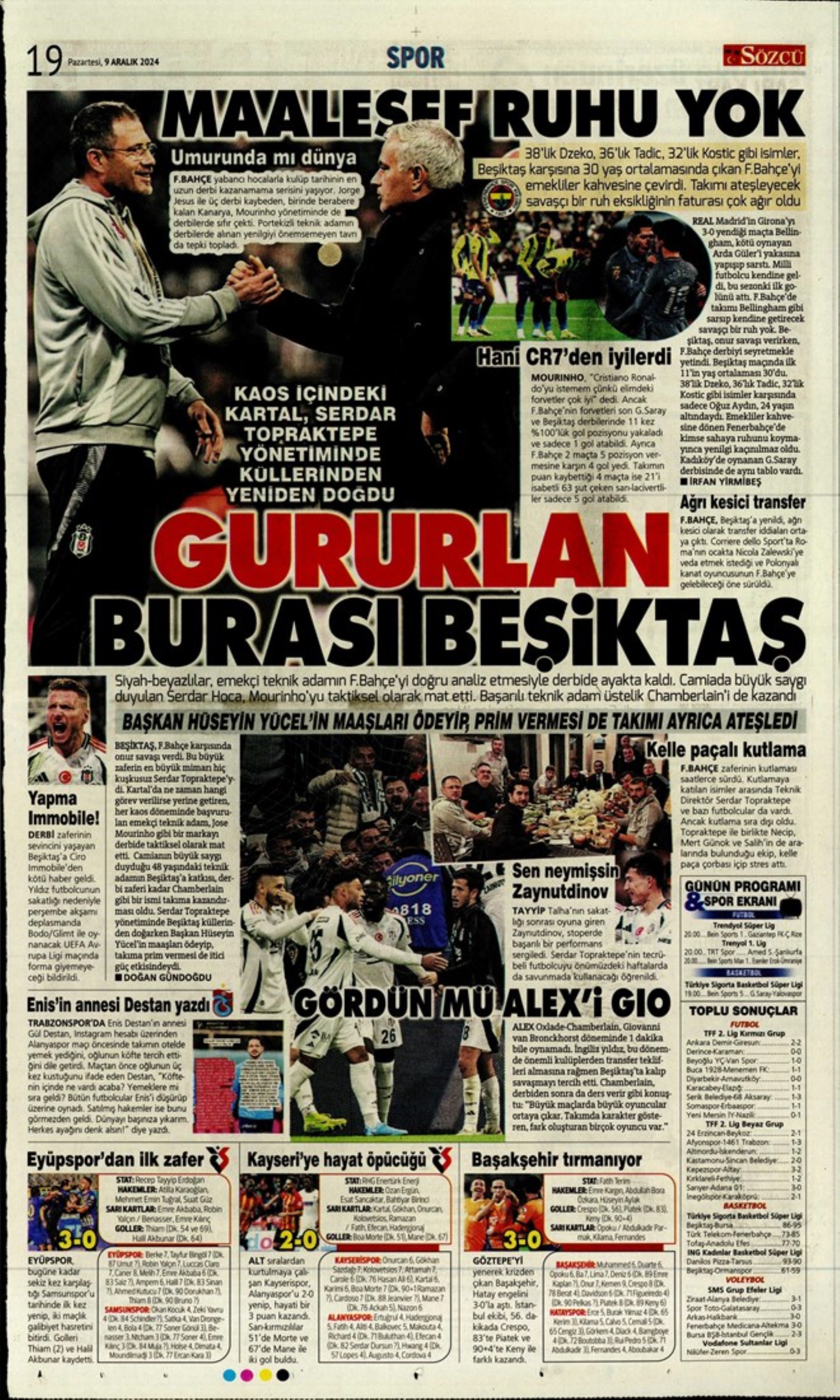 Le prime pagine dello sport (9 dicembre 2024): al Galatasaray 'bastano anche 10 uomini'